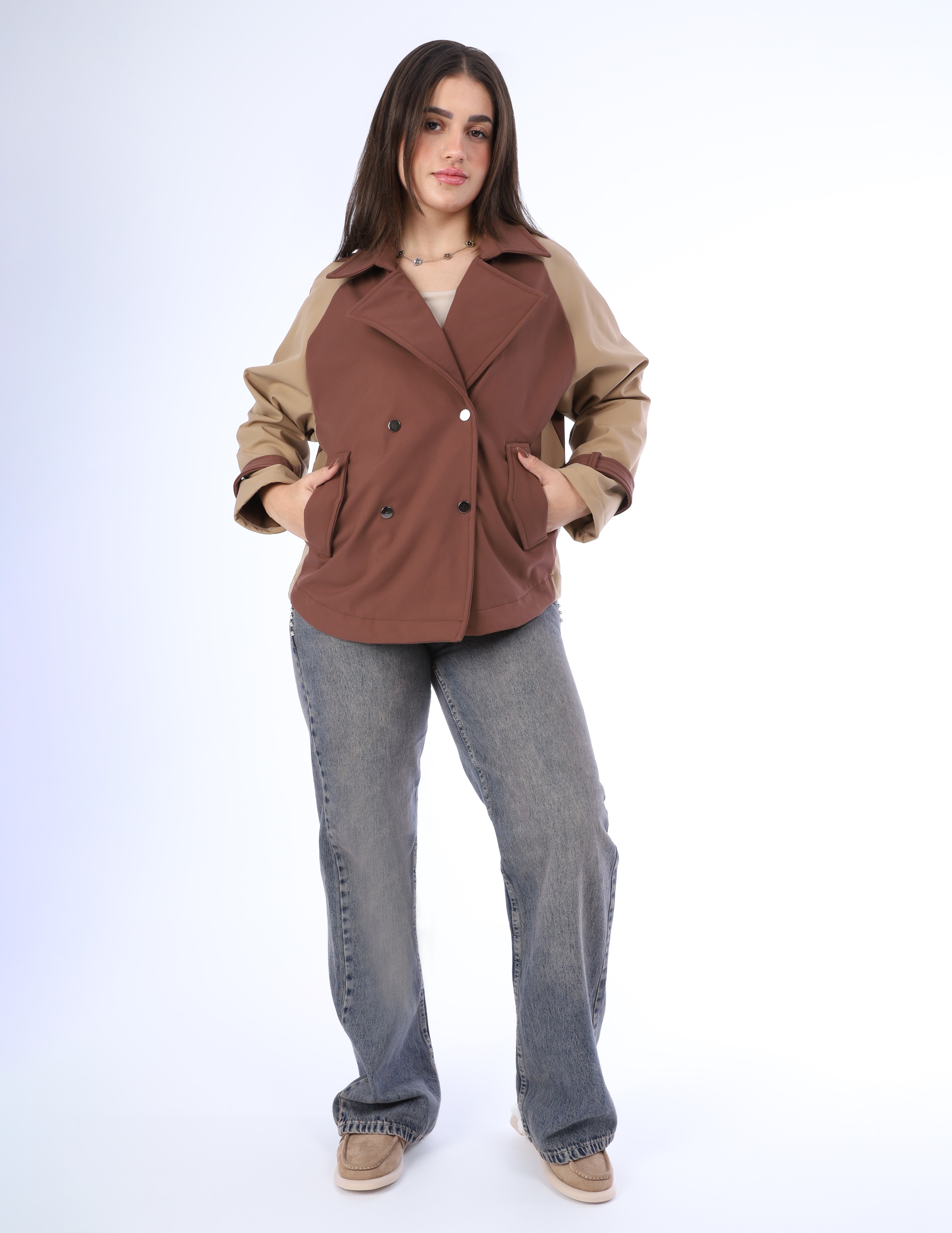 Two-Tone Double-Breasted Casual Jacket w1631/261