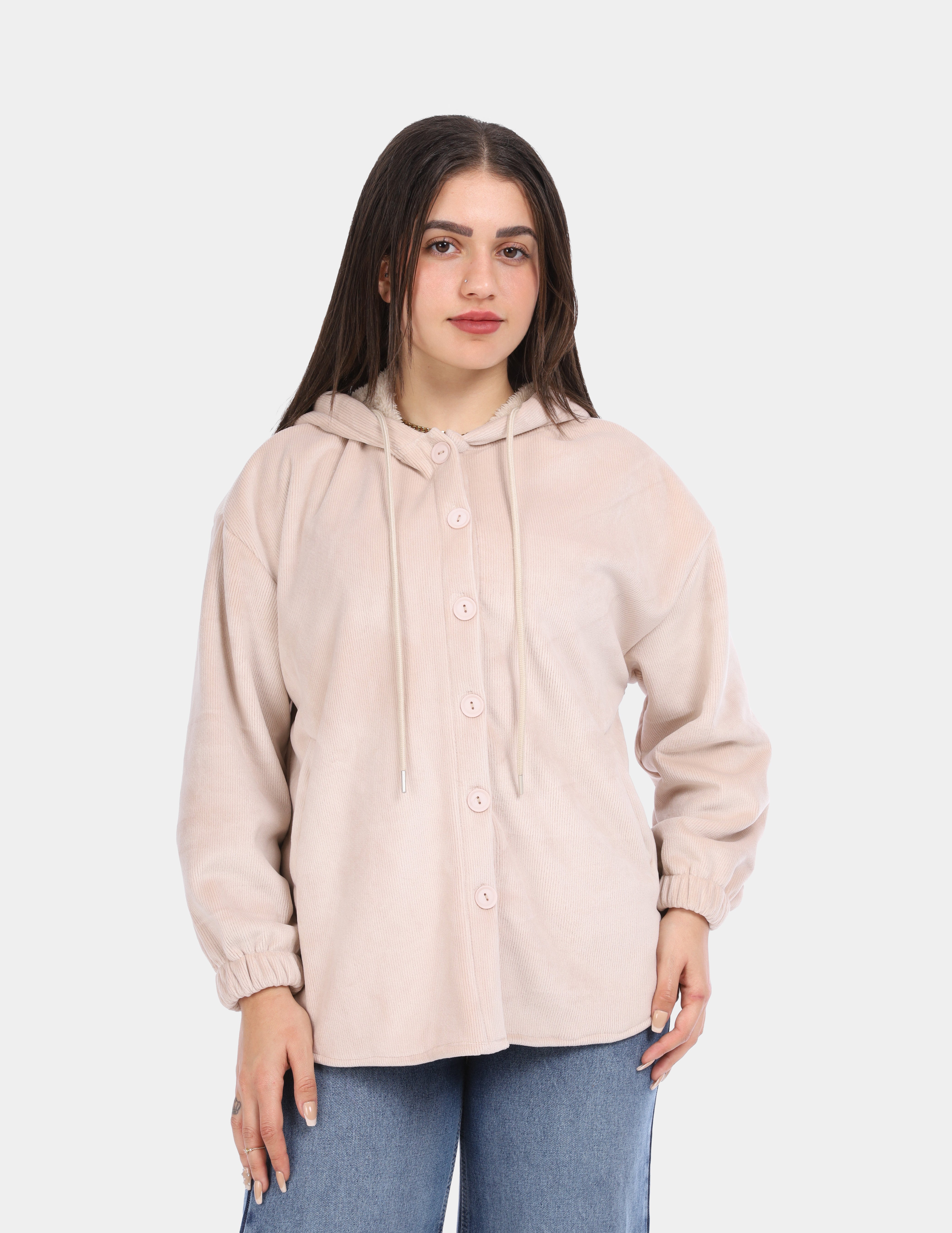 Hooded button down velvet shirt w1631/319