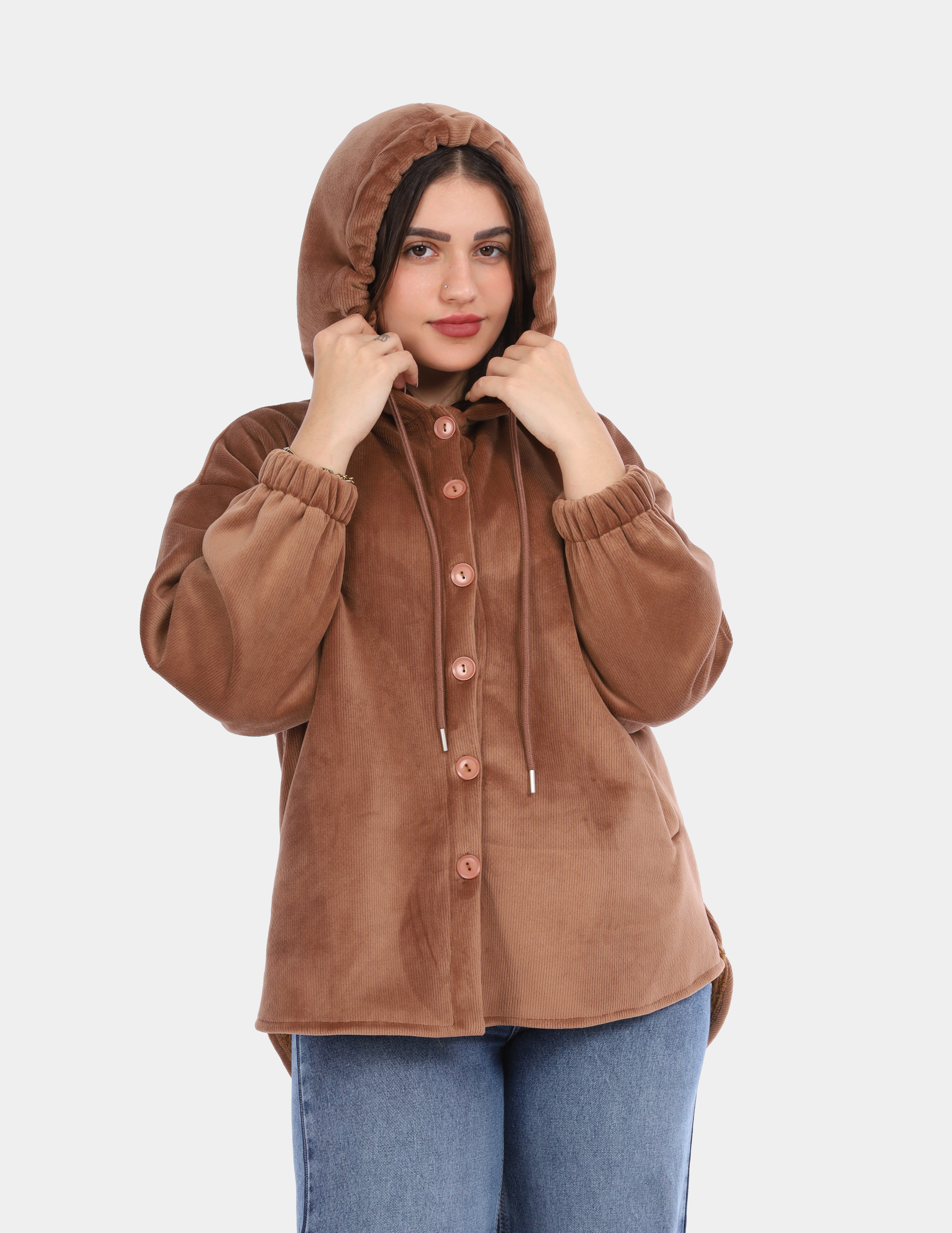 Hooded button down velvet shirt w1631/319