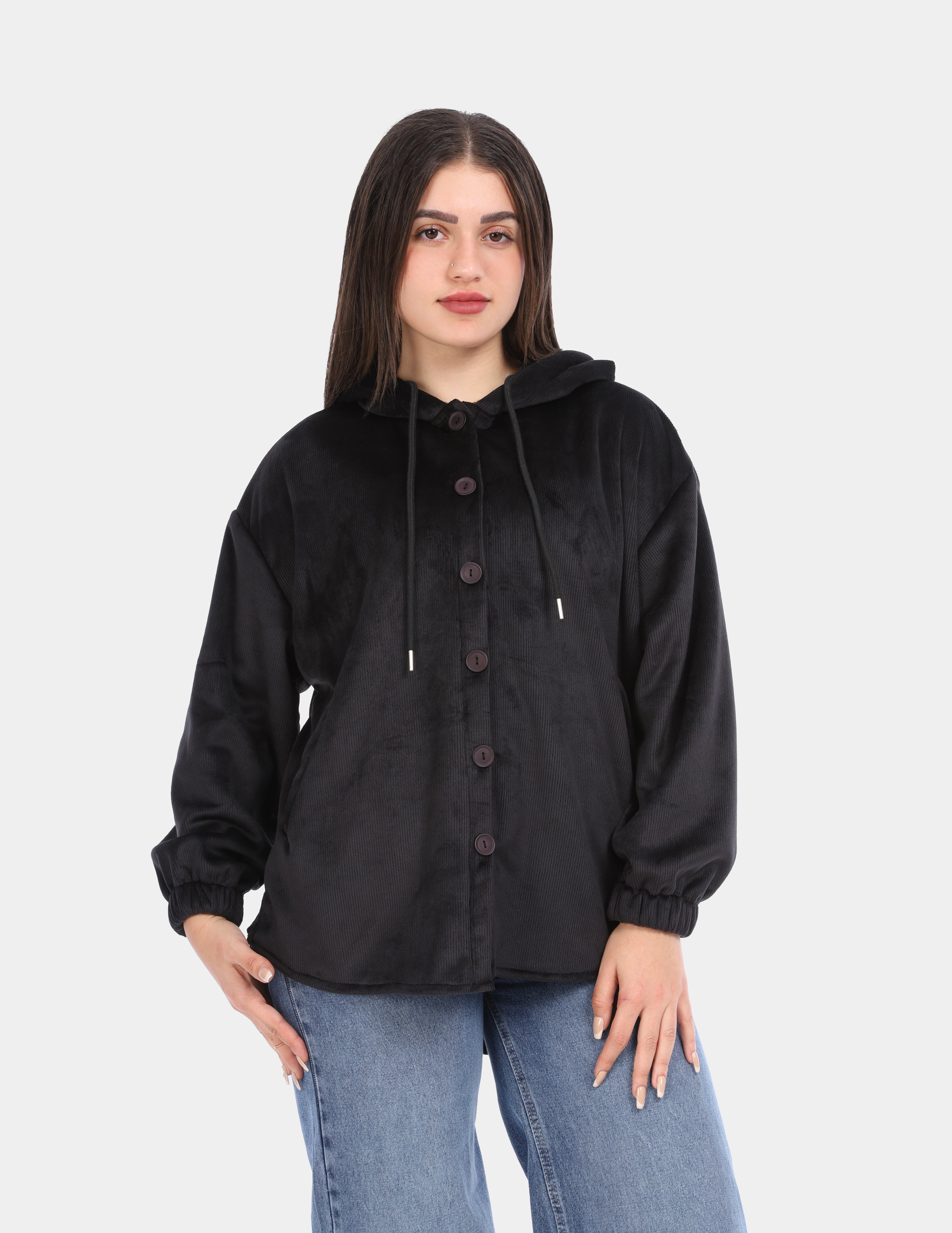 Hooded button down velvet shirt w1631/319