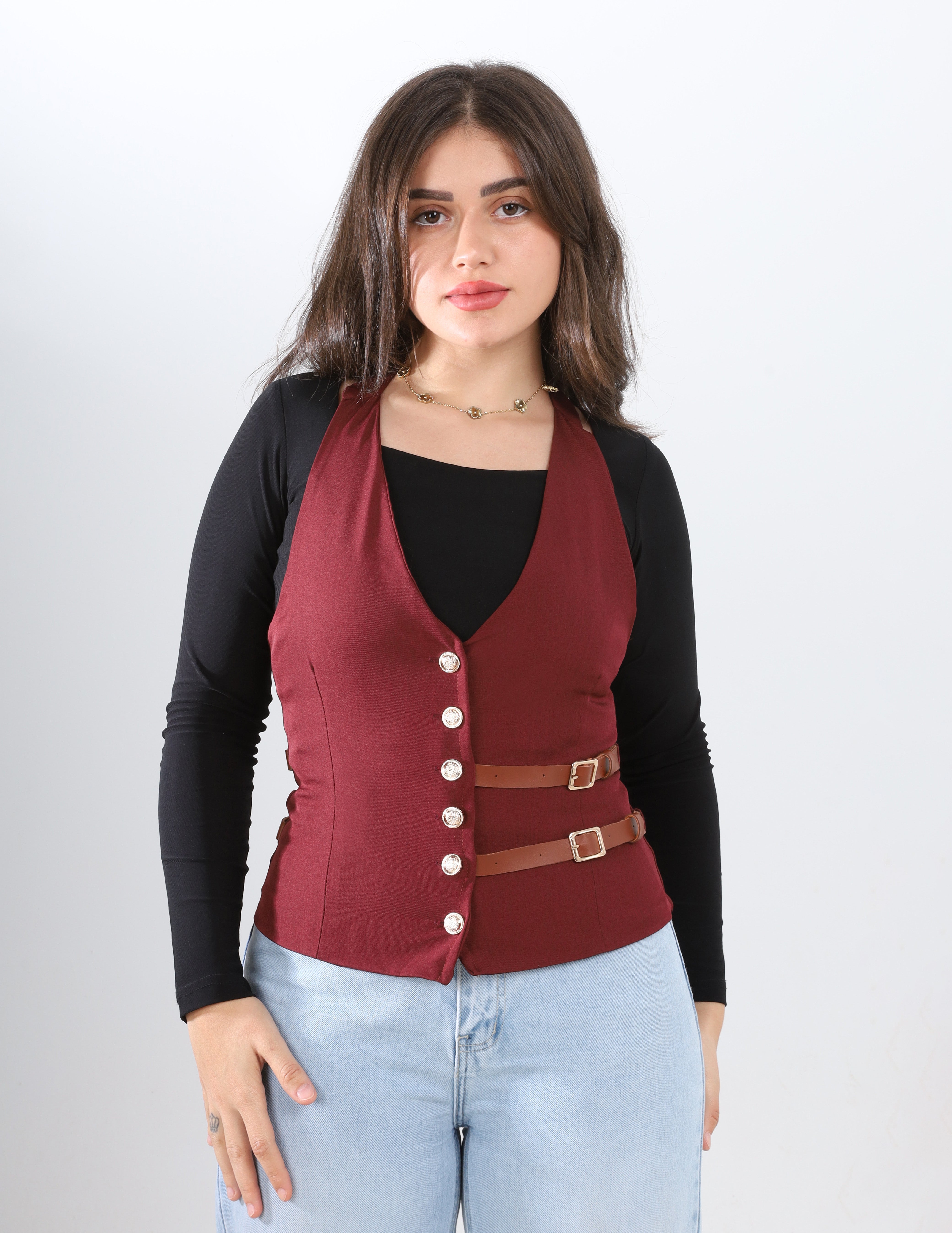 Sleeveless vest with corset-style w1631100