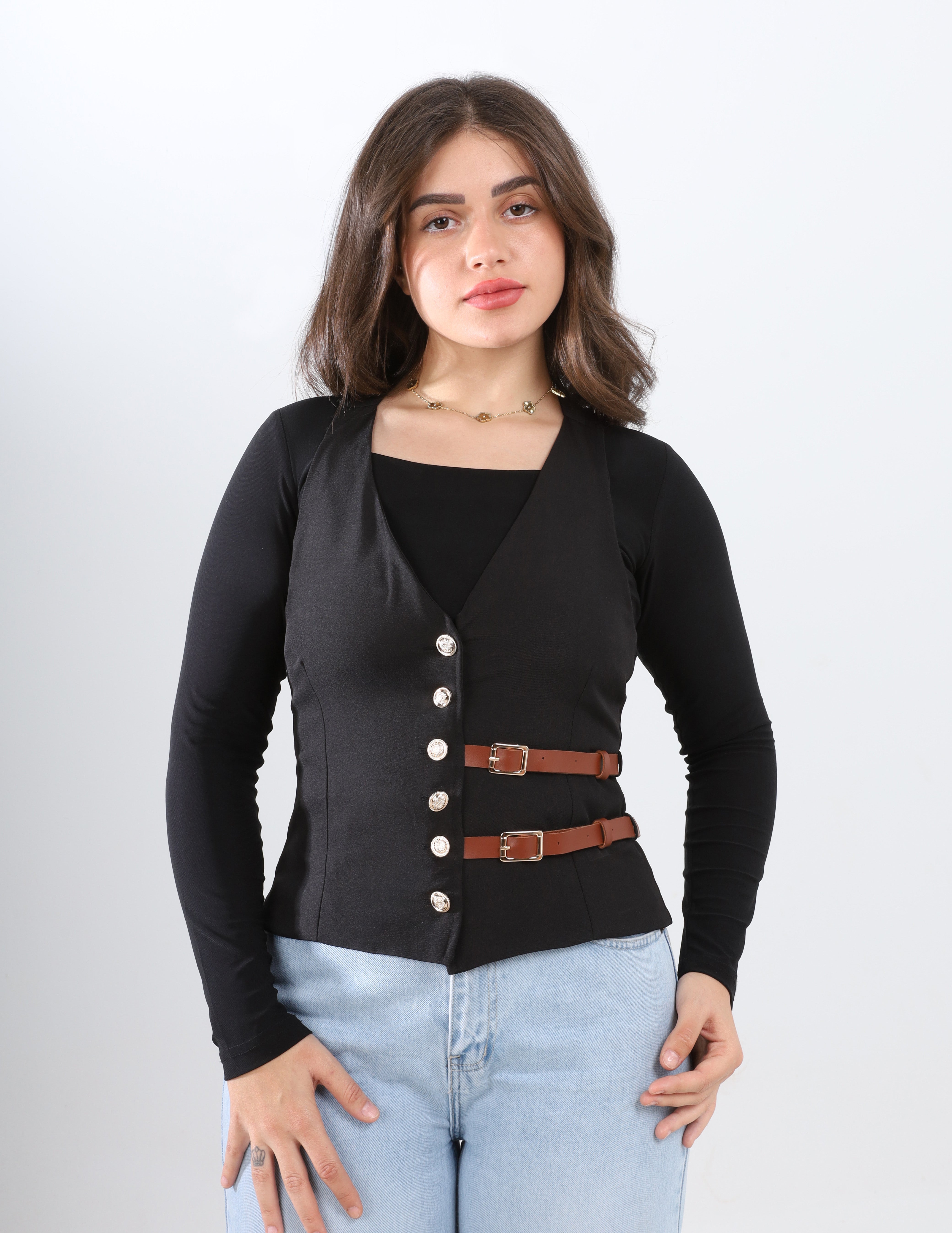 Sleeveless vest with corset-style w1631100