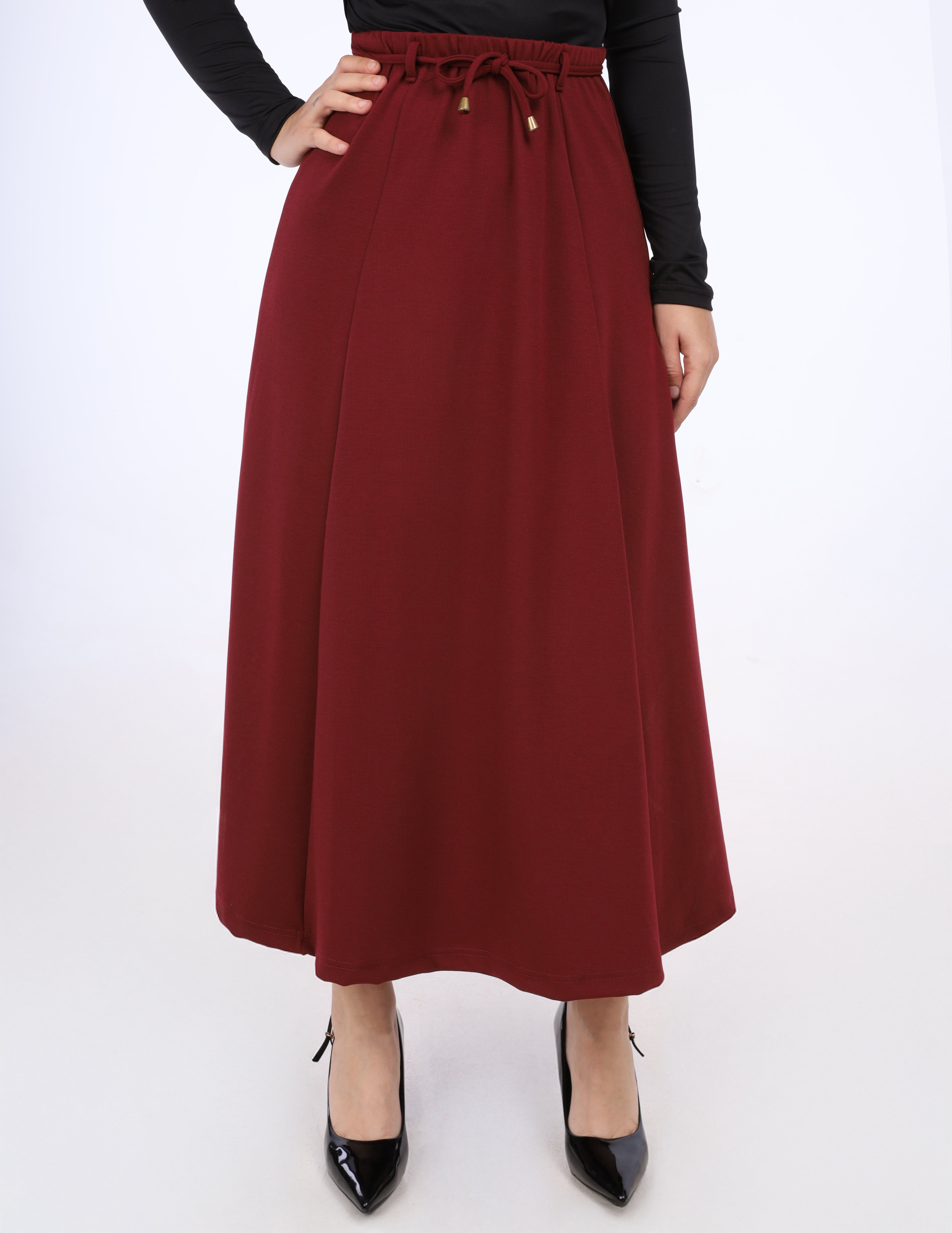 High Waisted Maxi Skirt with Drawstring w1631213