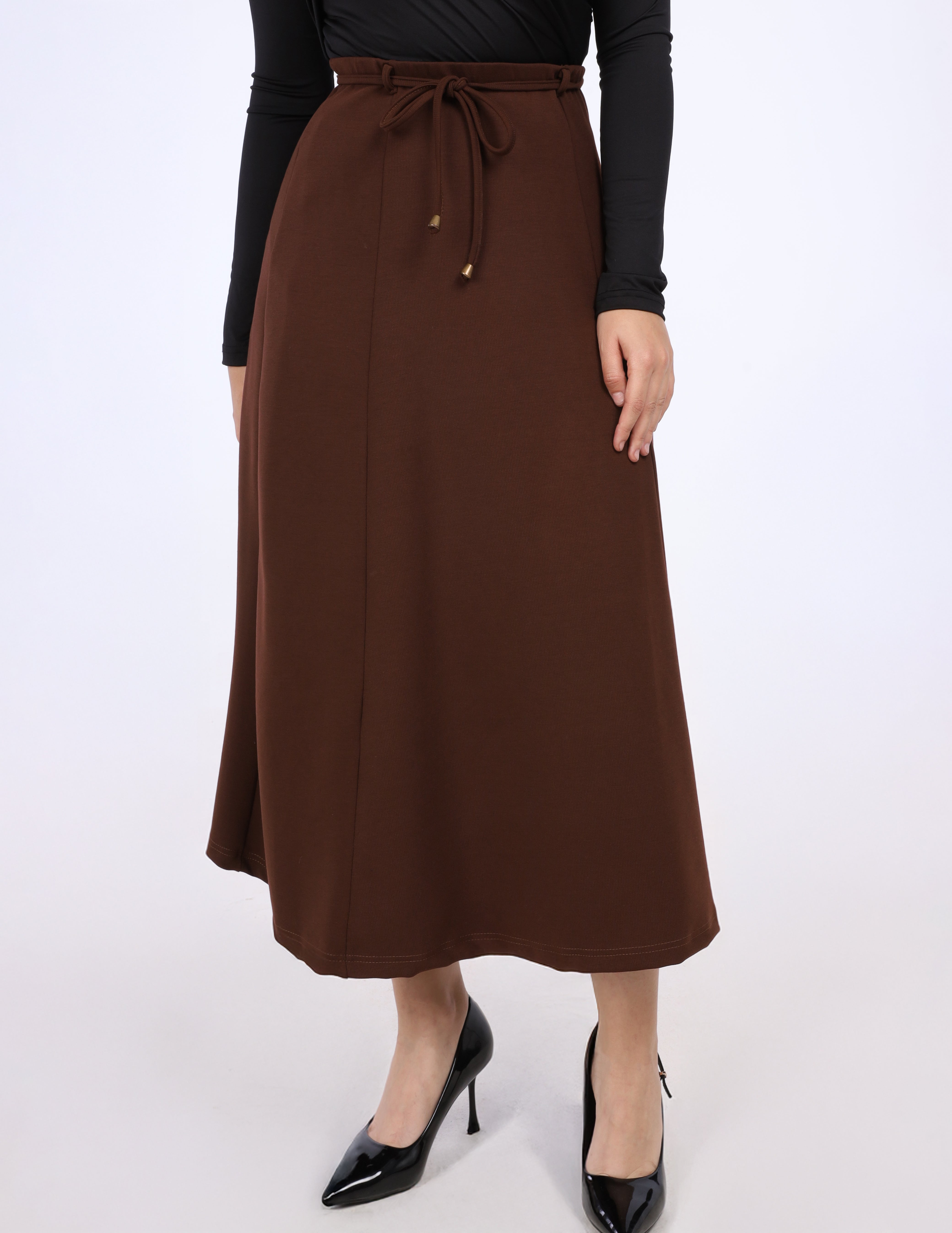 High Waisted Maxi Skirt with Drawstring w1631213