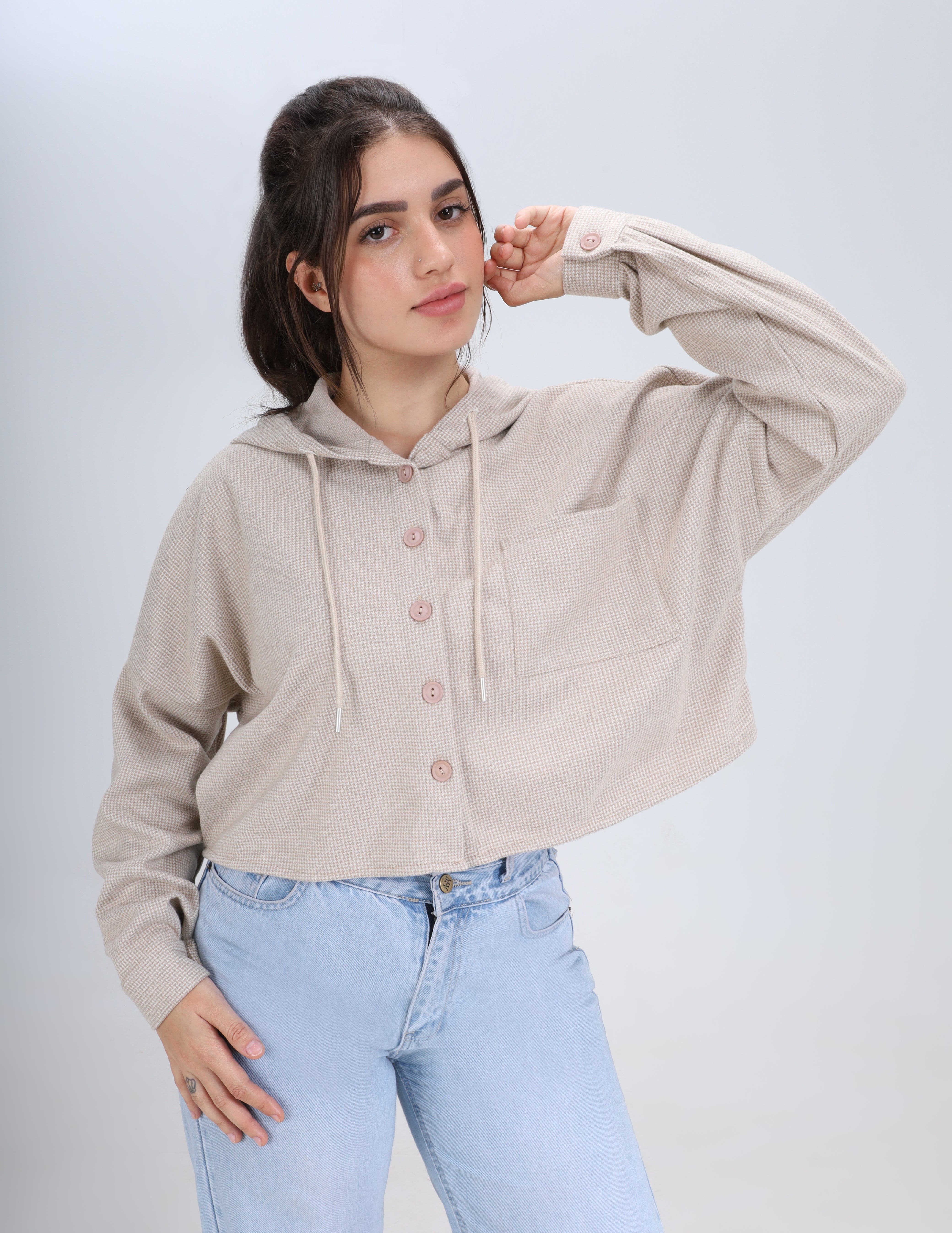 Cropped Hooded Shirt w1631233