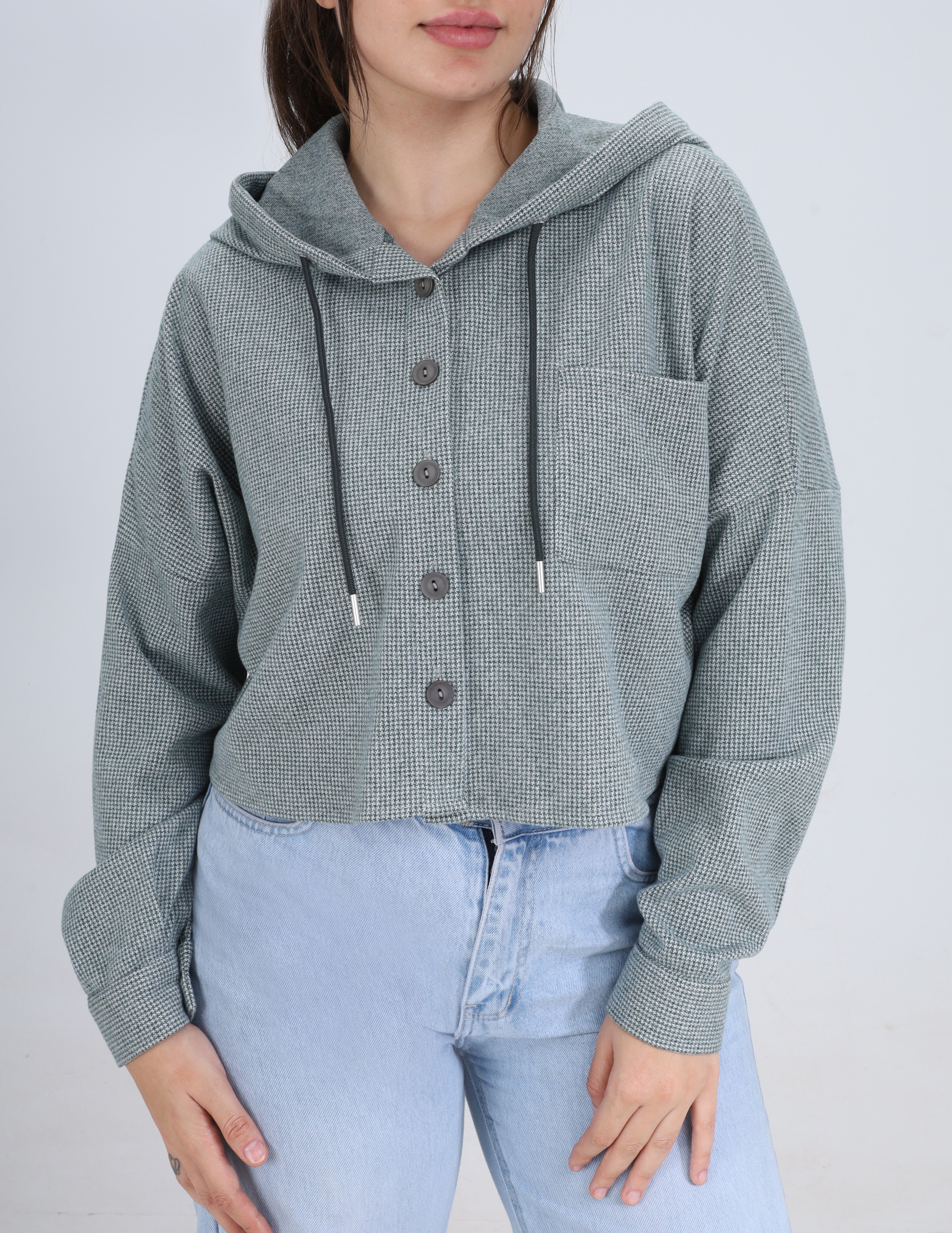 Cropped Hooded Shirt w1631233