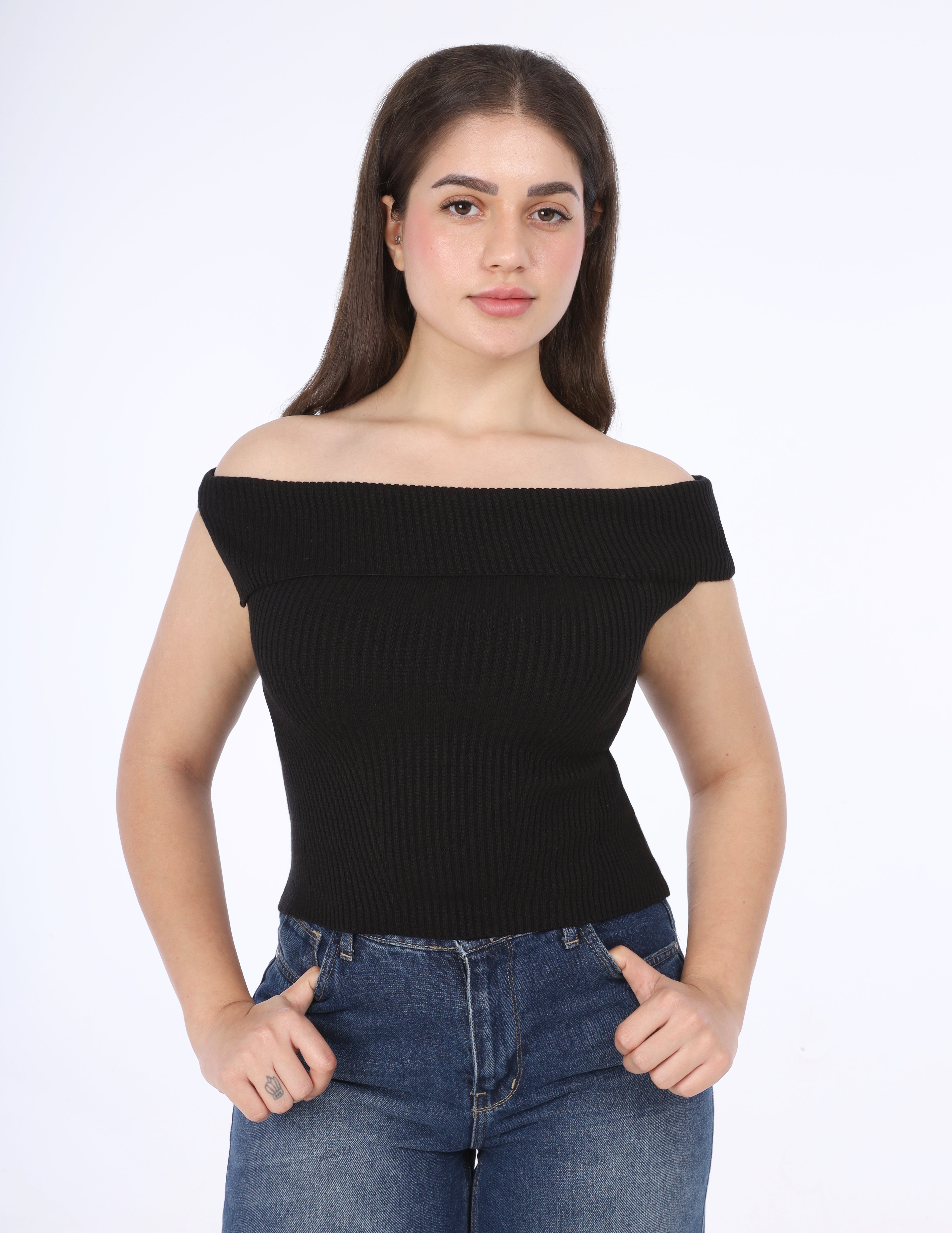 Ribbed Off-Shoulder Knit Top w163220
