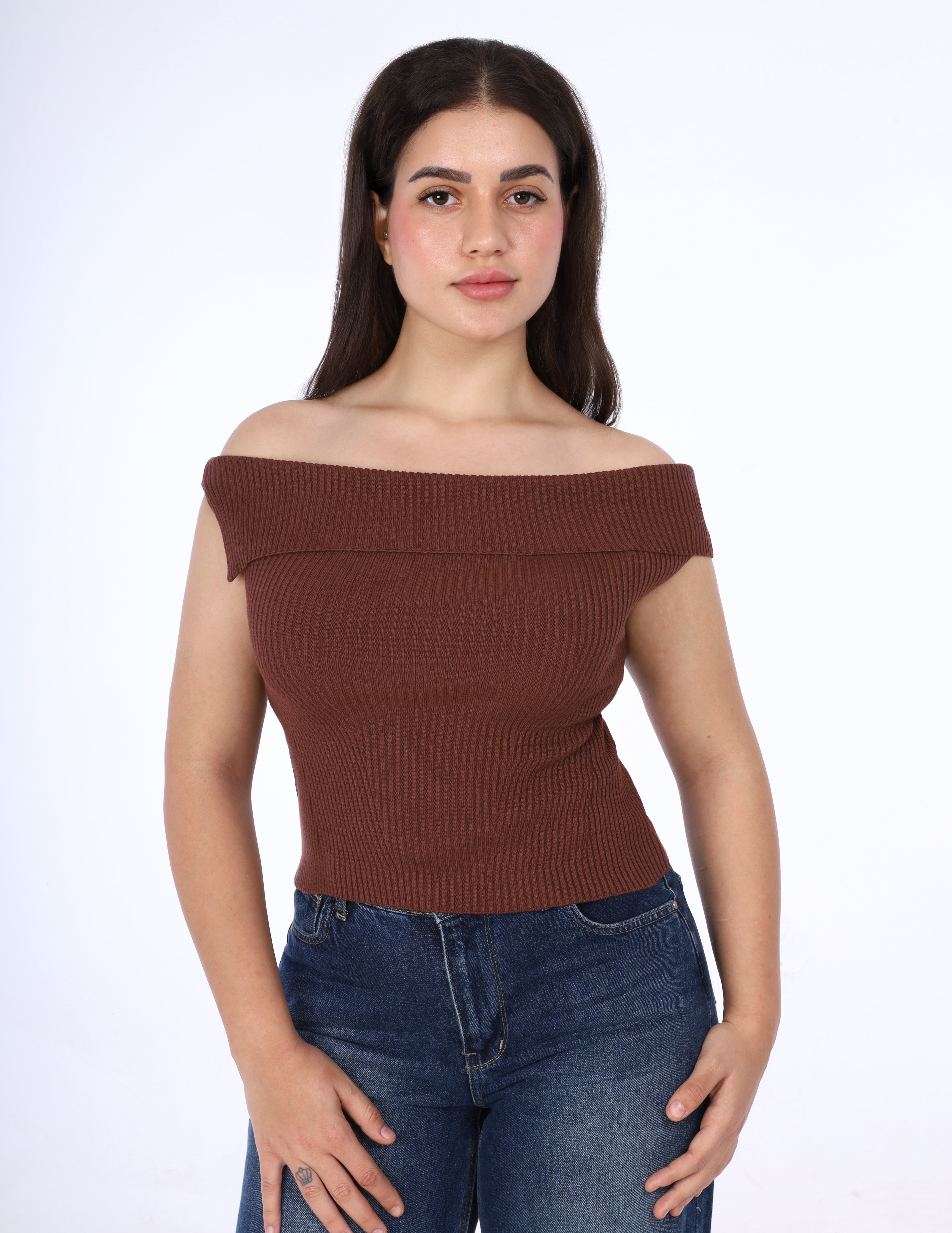 Ribbed Off-Shoulder Knit Top w163220