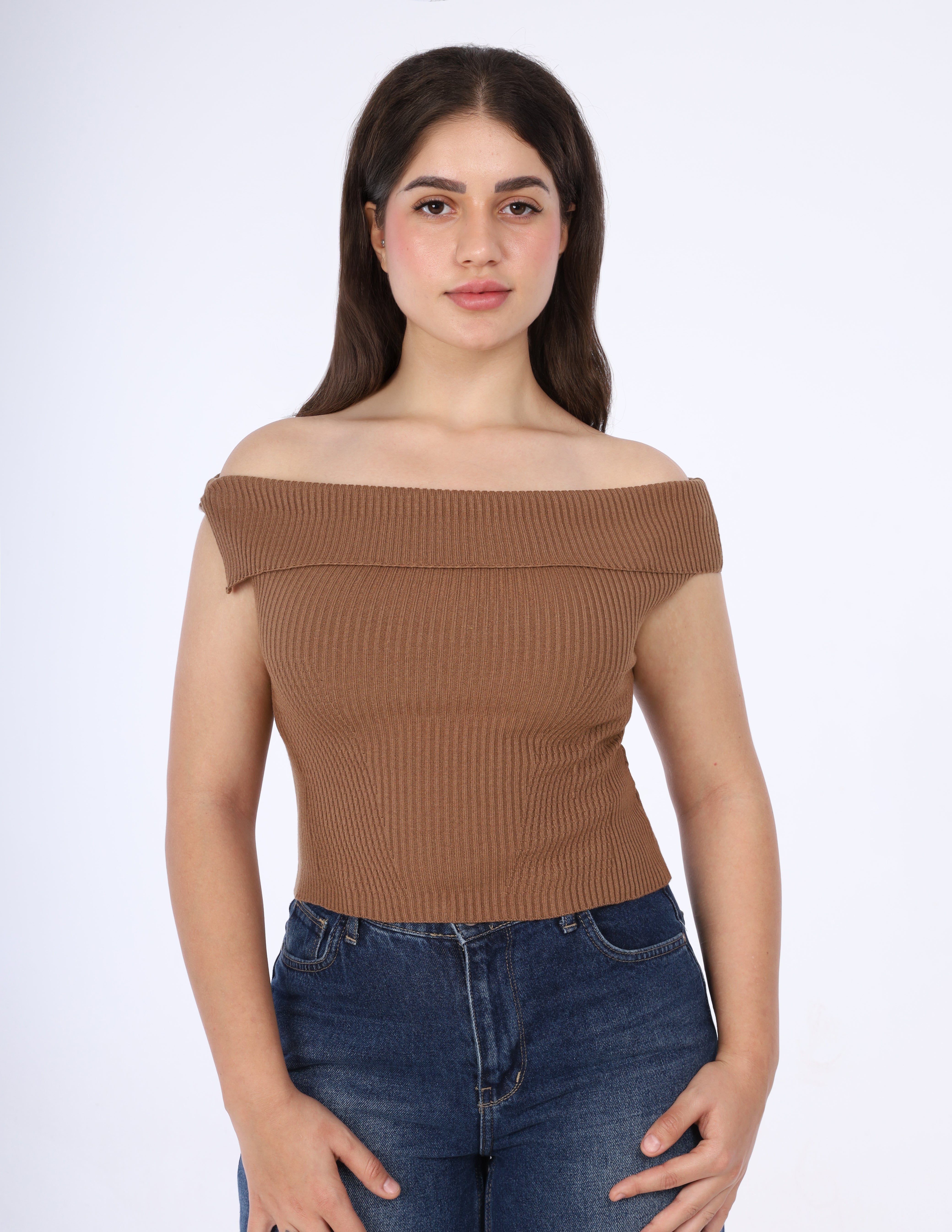 Ribbed Off-Shoulder Knit Top w163220