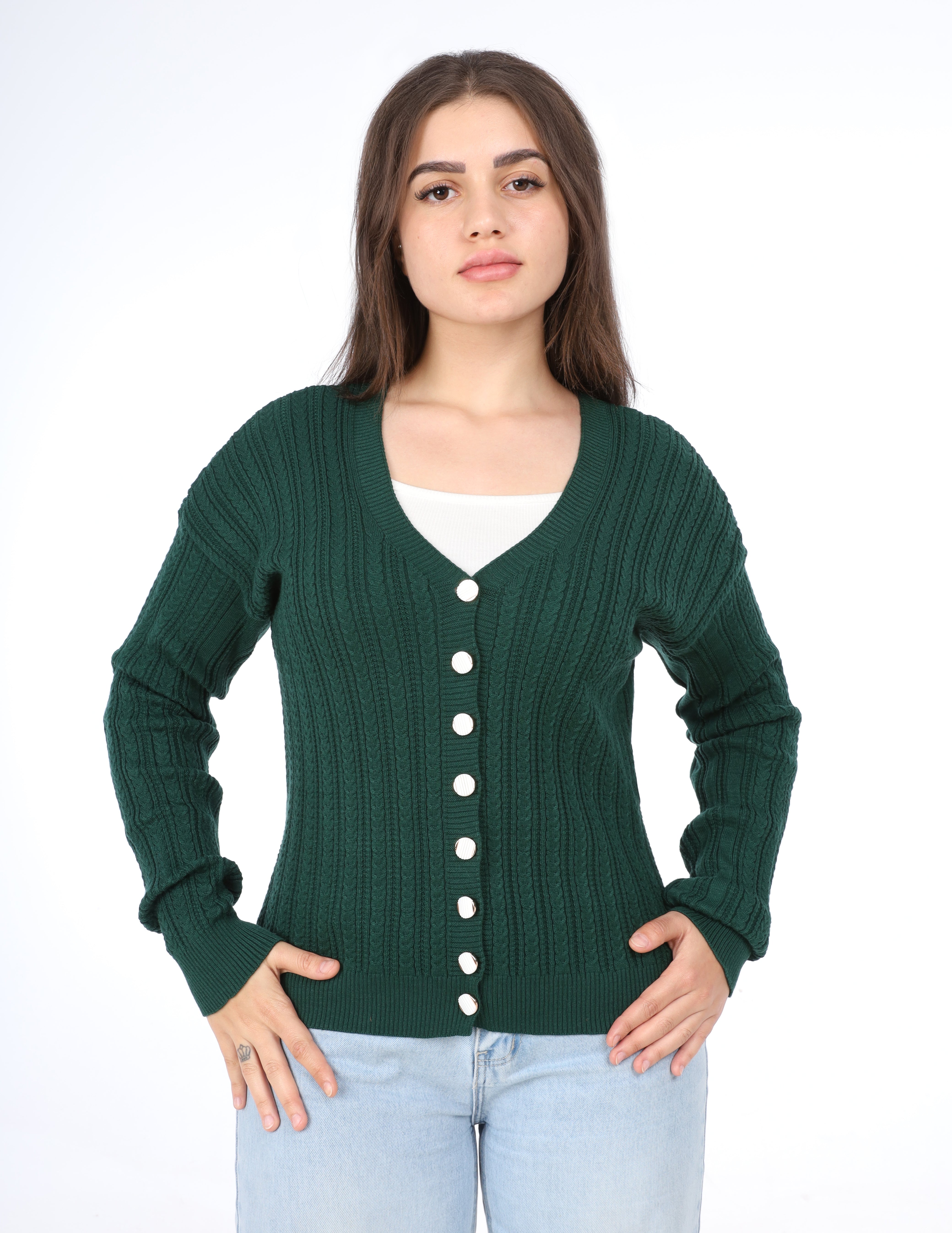 Ribbed Button-Up Cardigan w163259