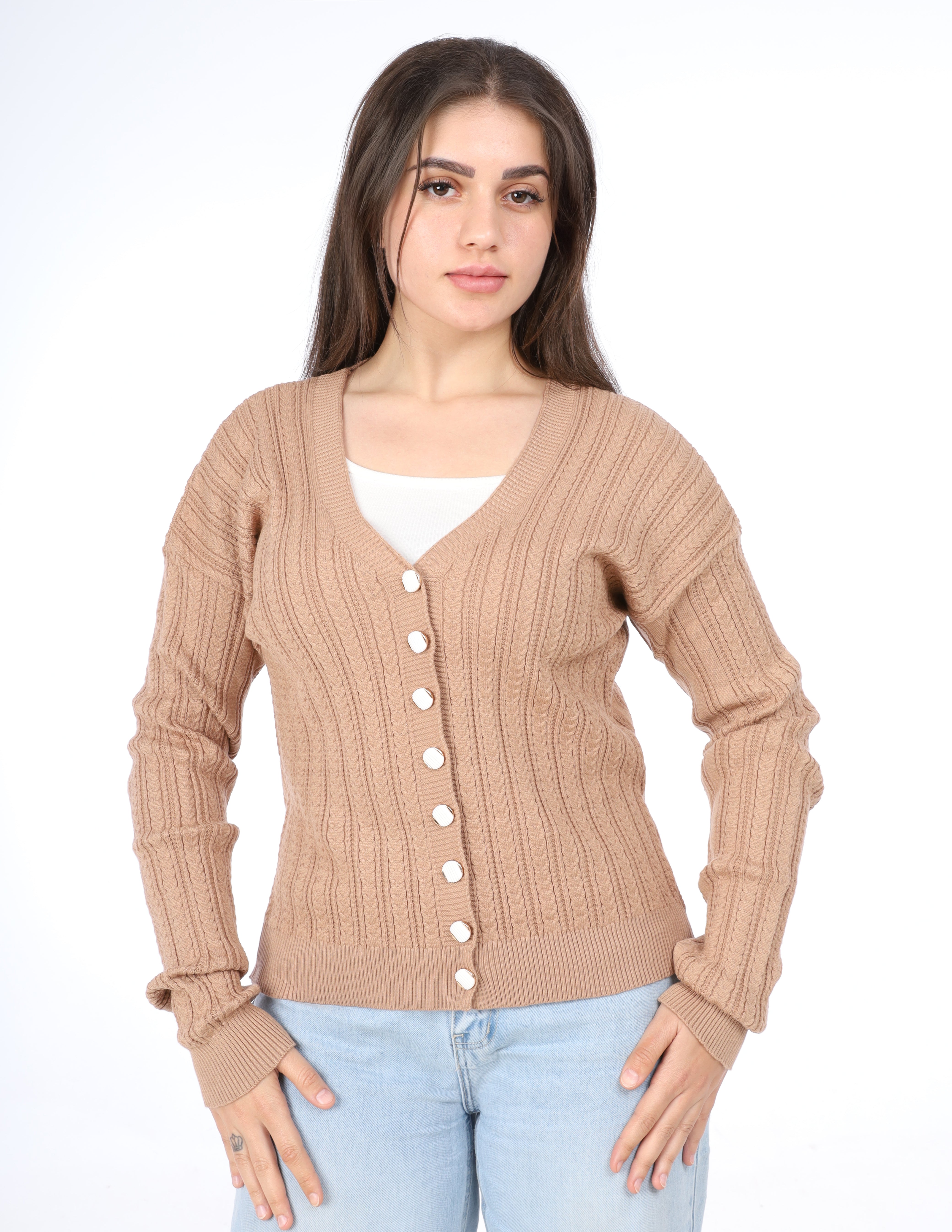 Ribbed Button-Up Cardigan w163259