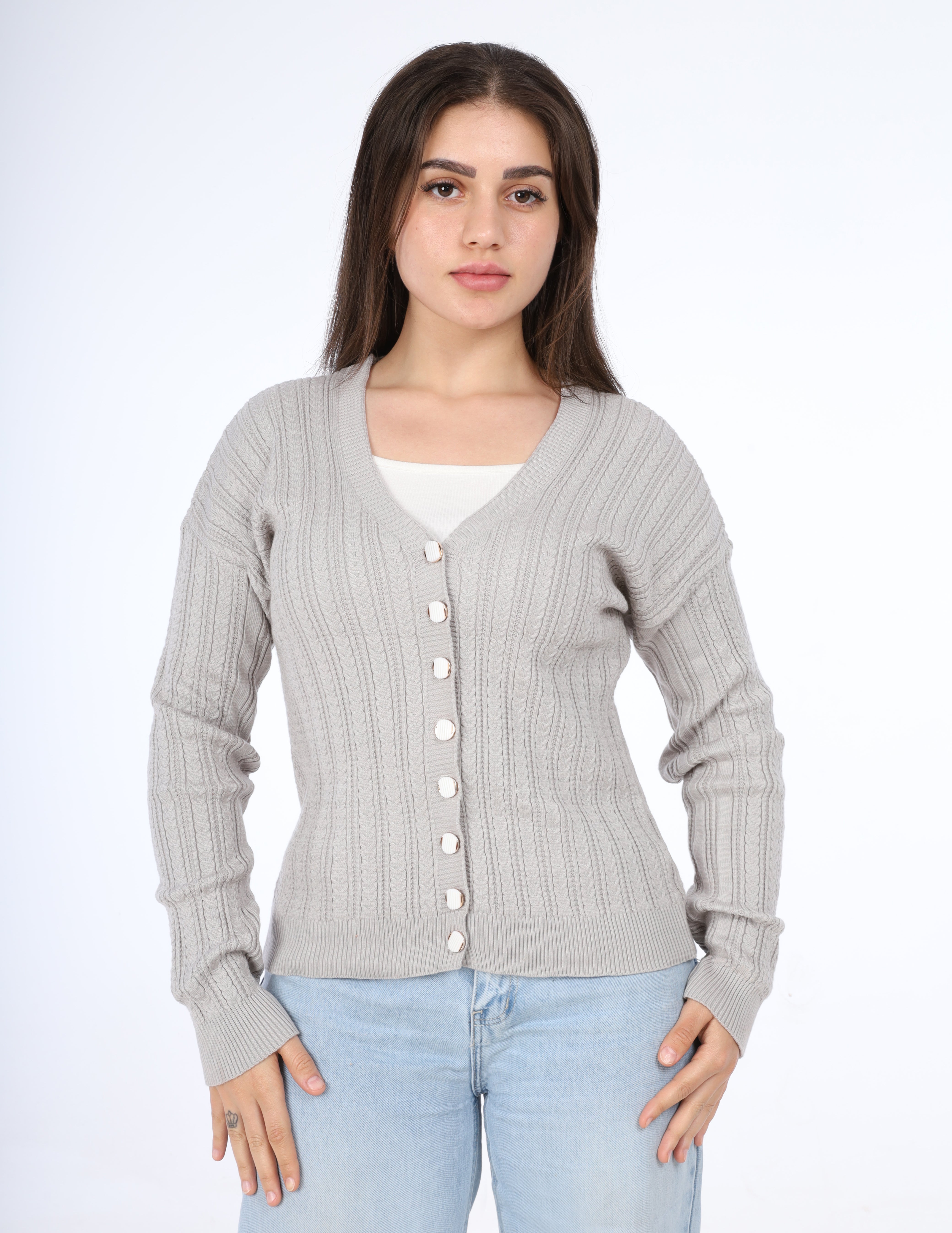 Ribbed Button-Up Cardigan w163259