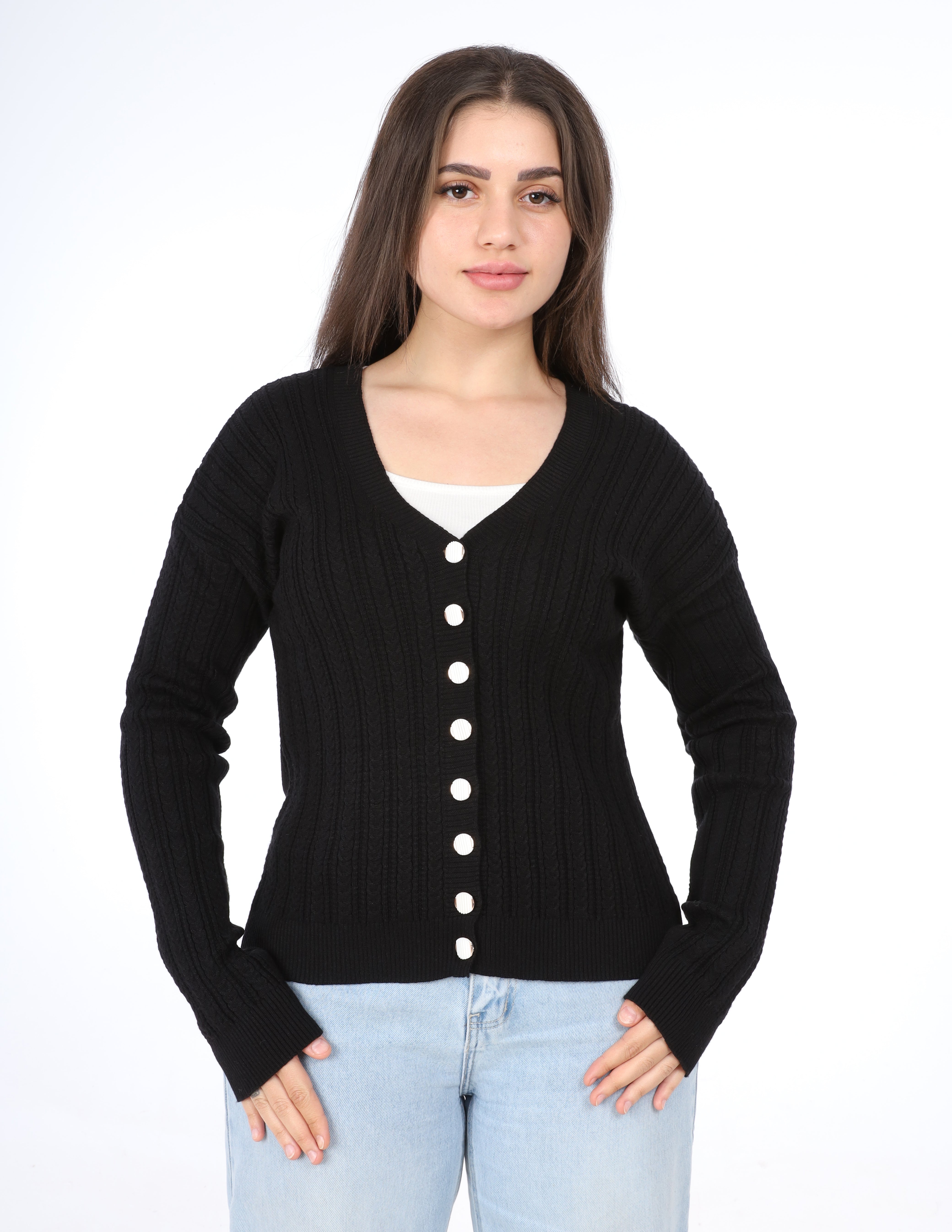 Ribbed Button-Up Cardigan w163259