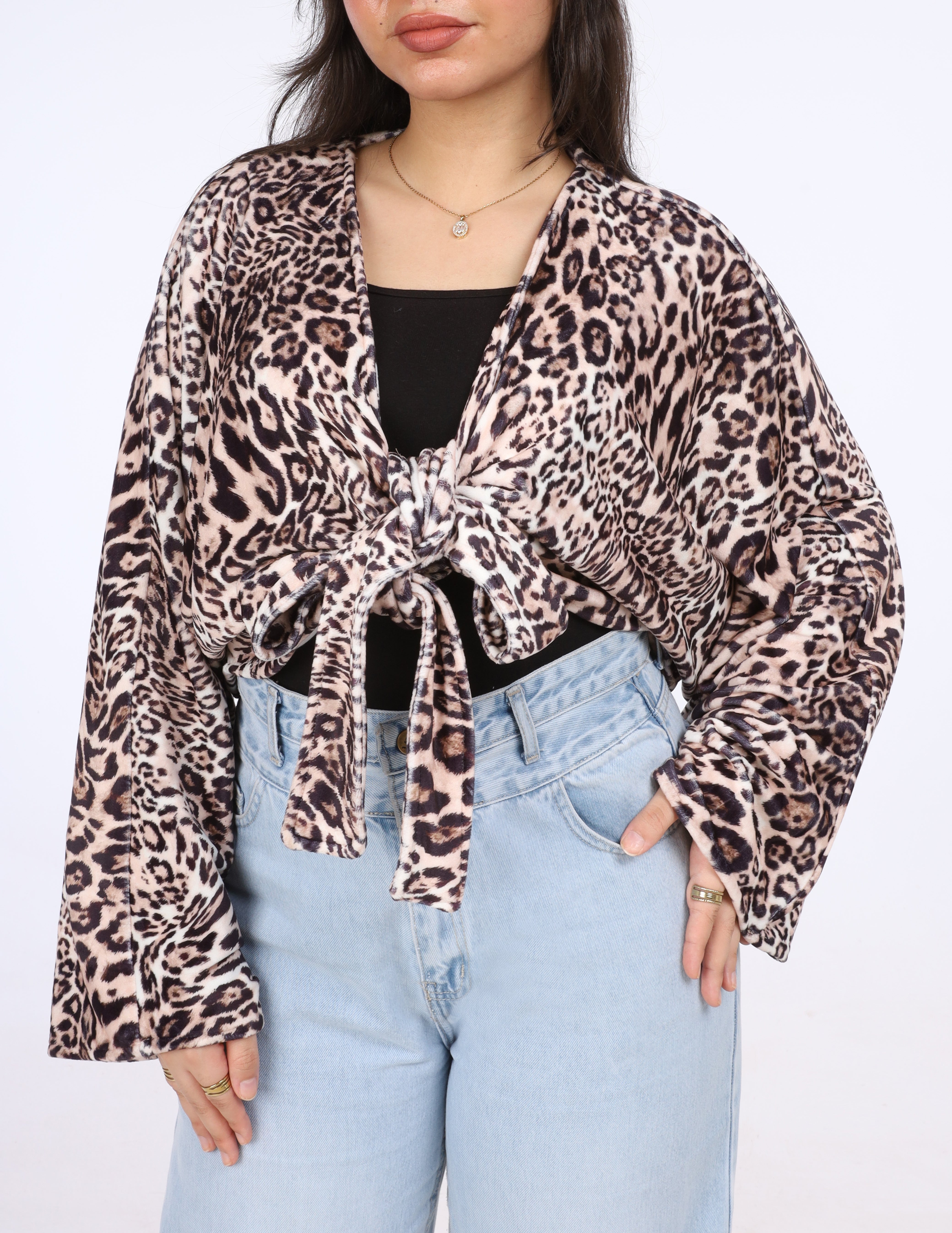 Leopard print tie front cardigan w163491/1