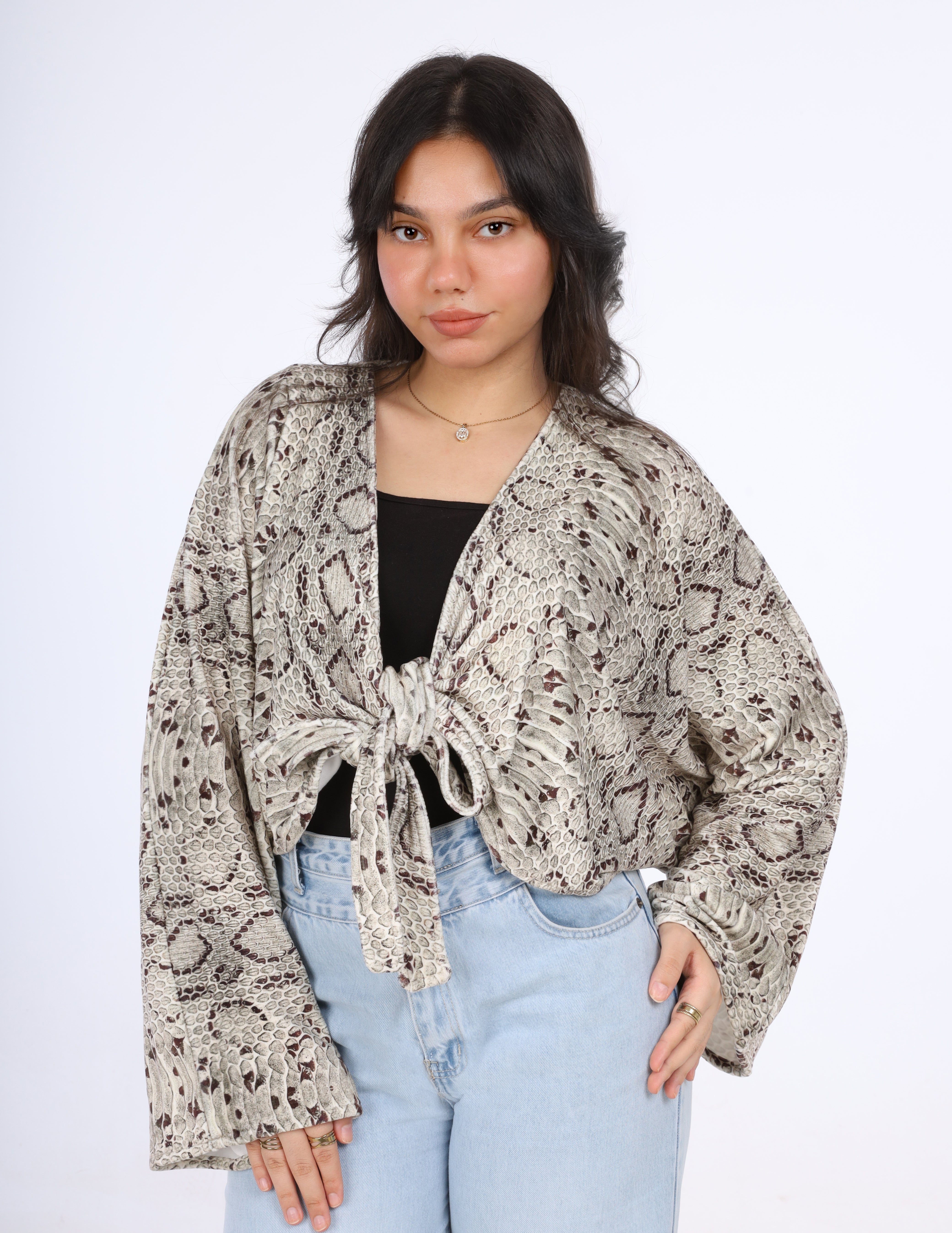 Snake print tie front cardigan w163491