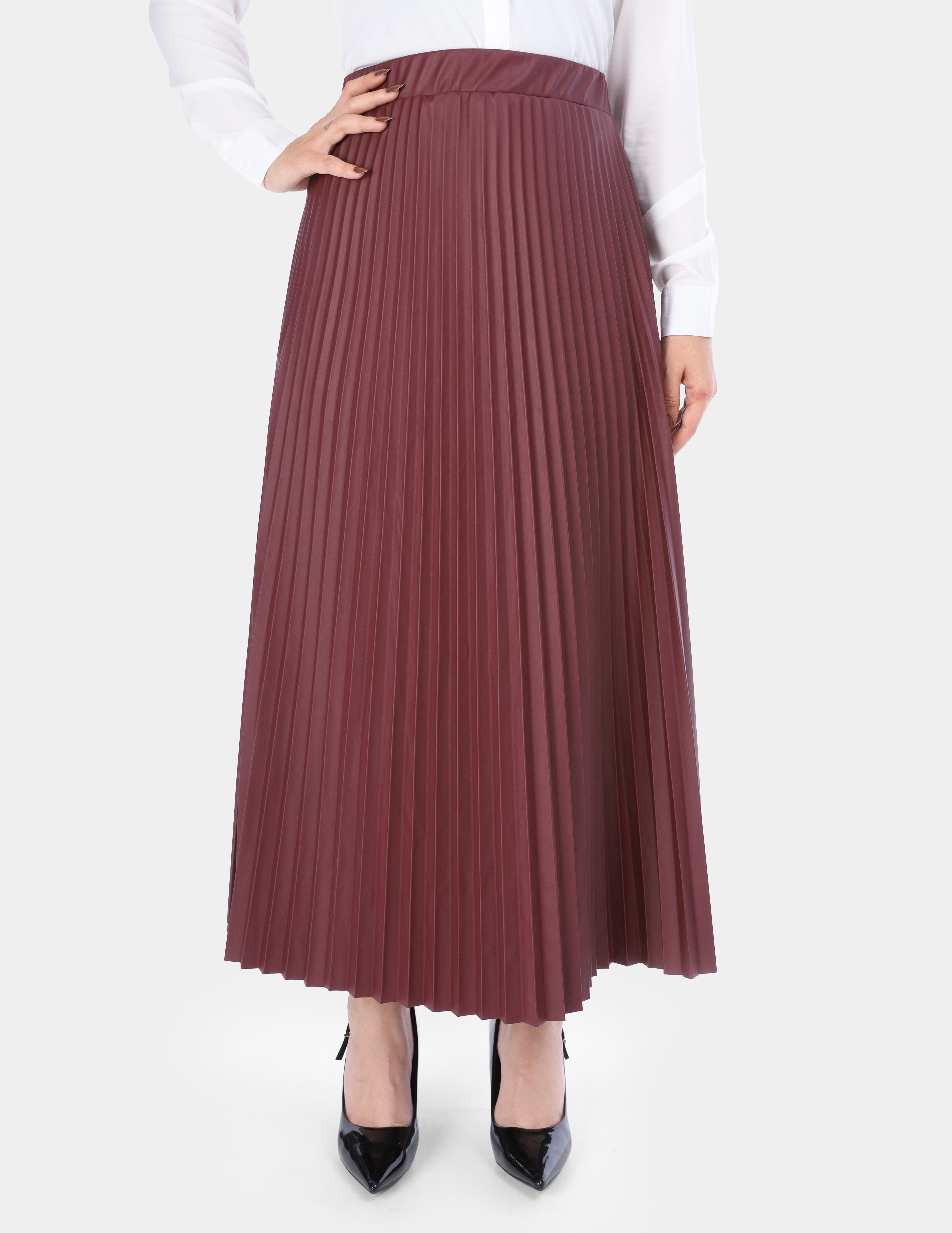 Pleated Faux Leather Skirt w1635/286