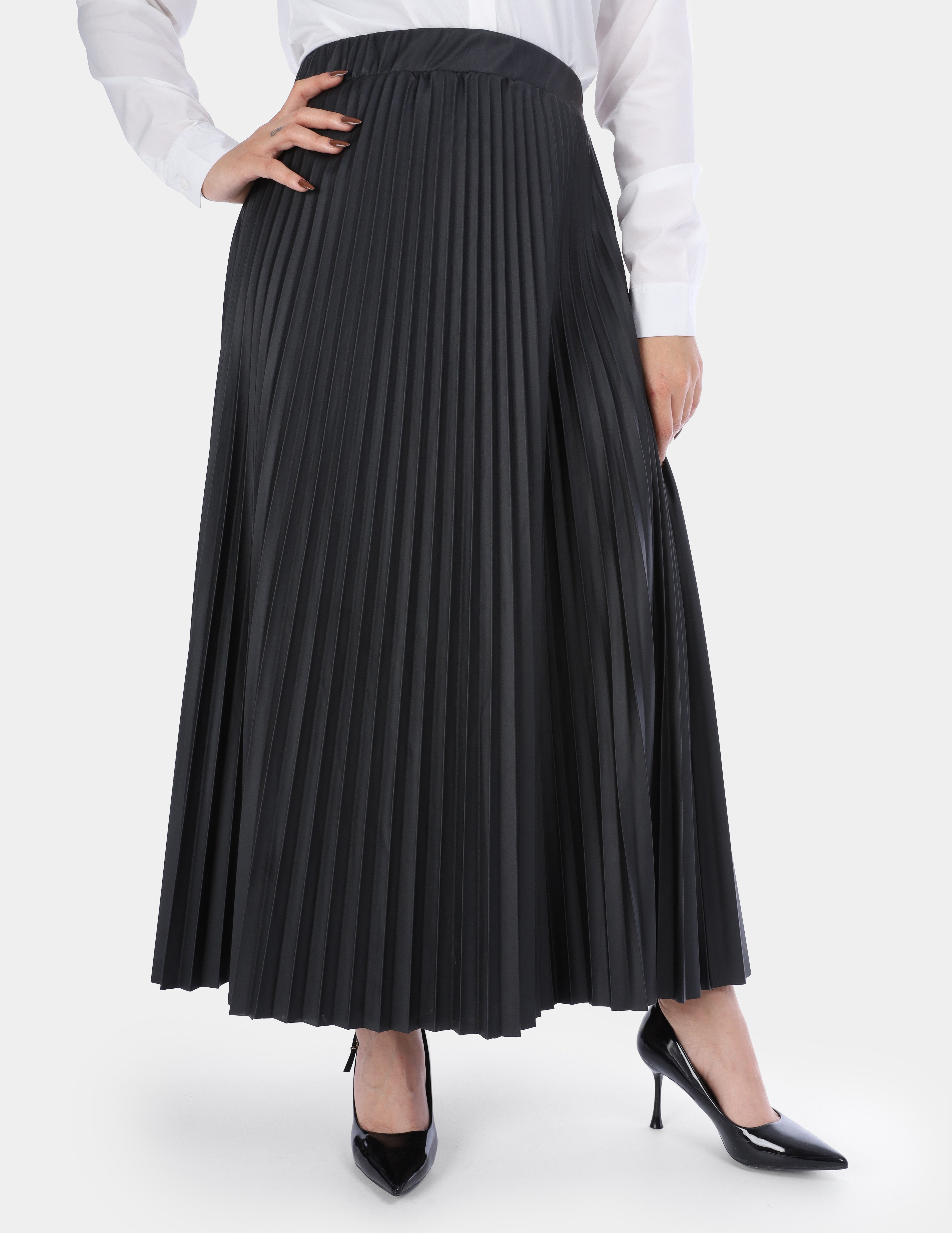 Pleated Faux Leather Skirt w1635/286