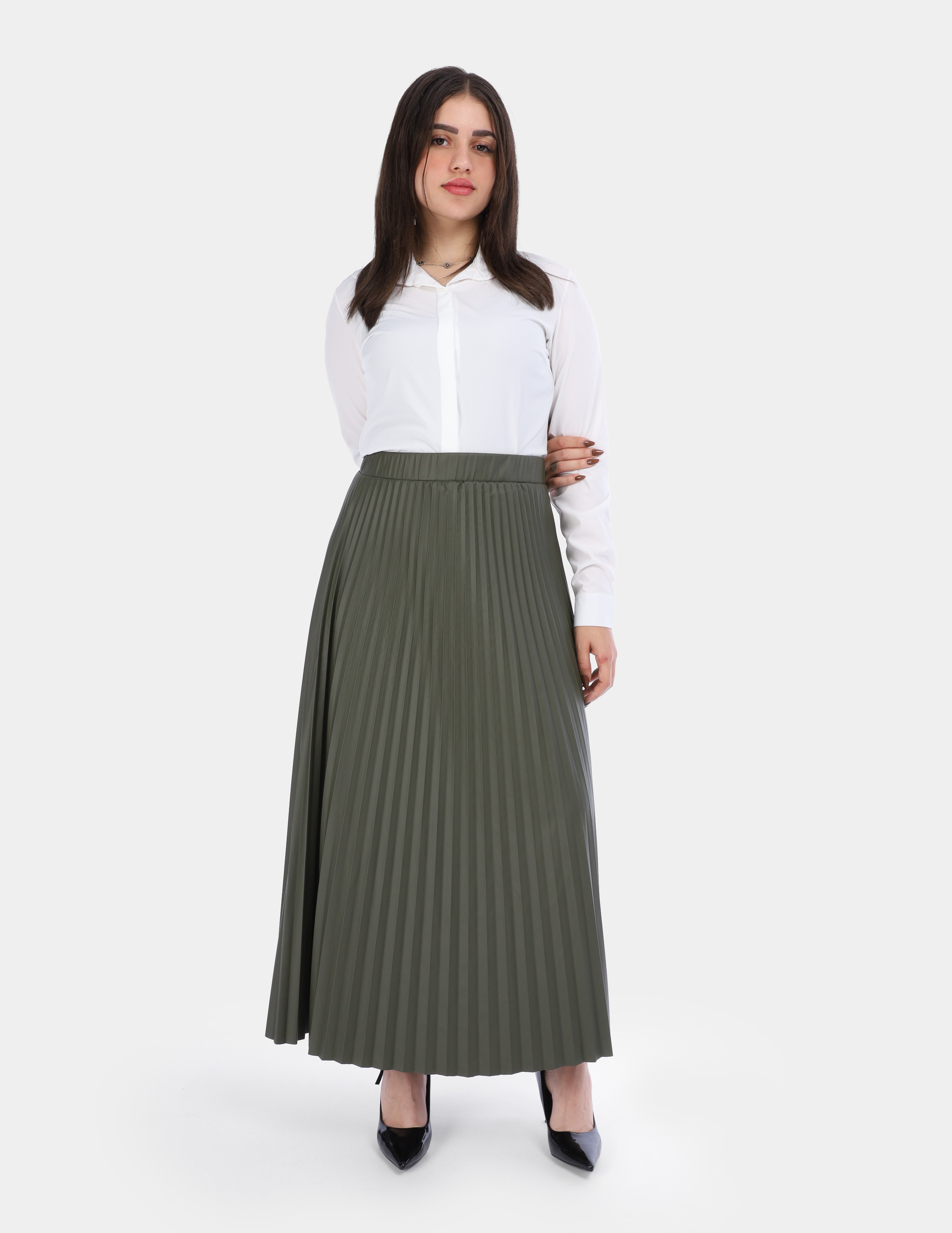 Pleated Faux Leather Skirt w1635/286