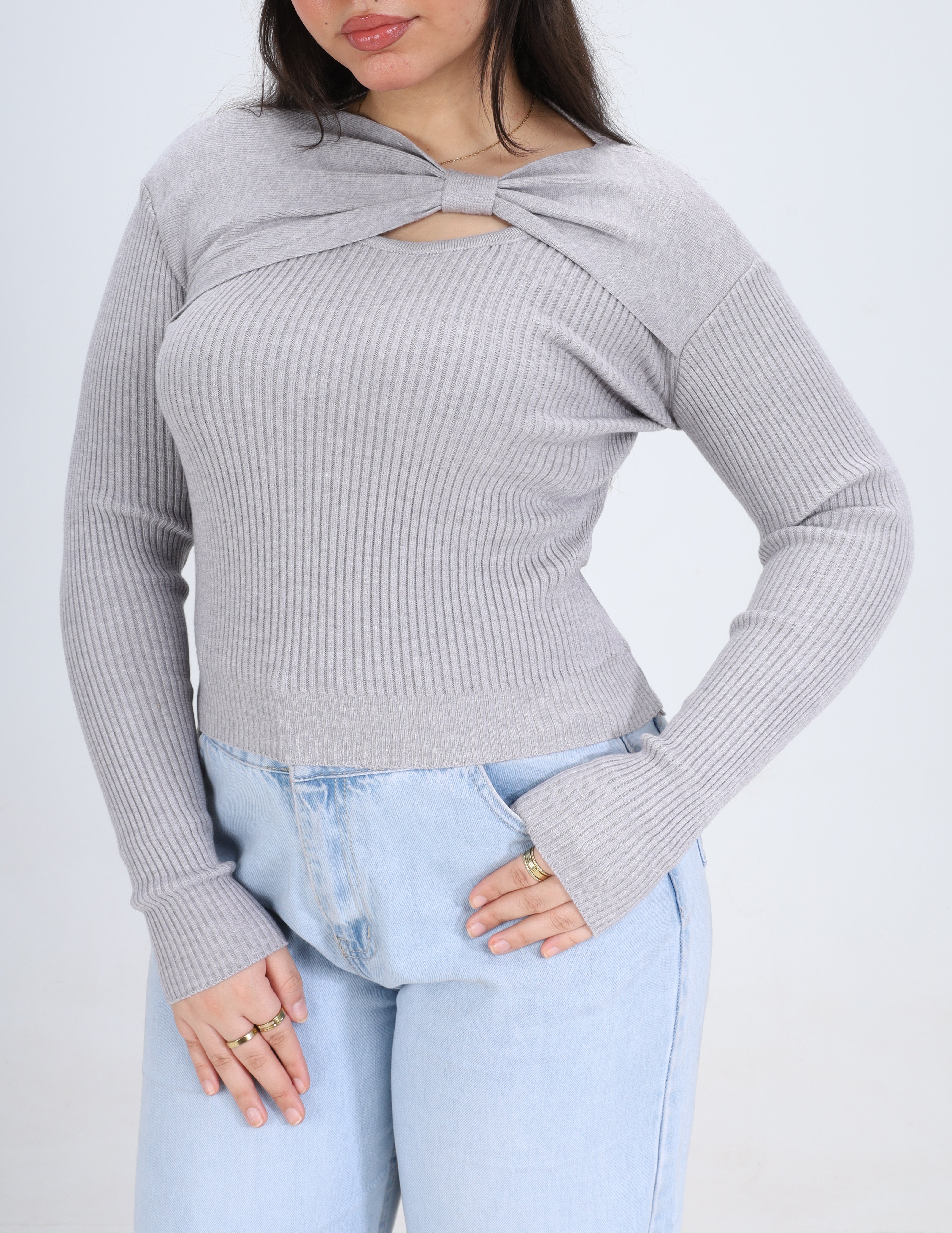 Twist Front Ribbed Knit Top w164649