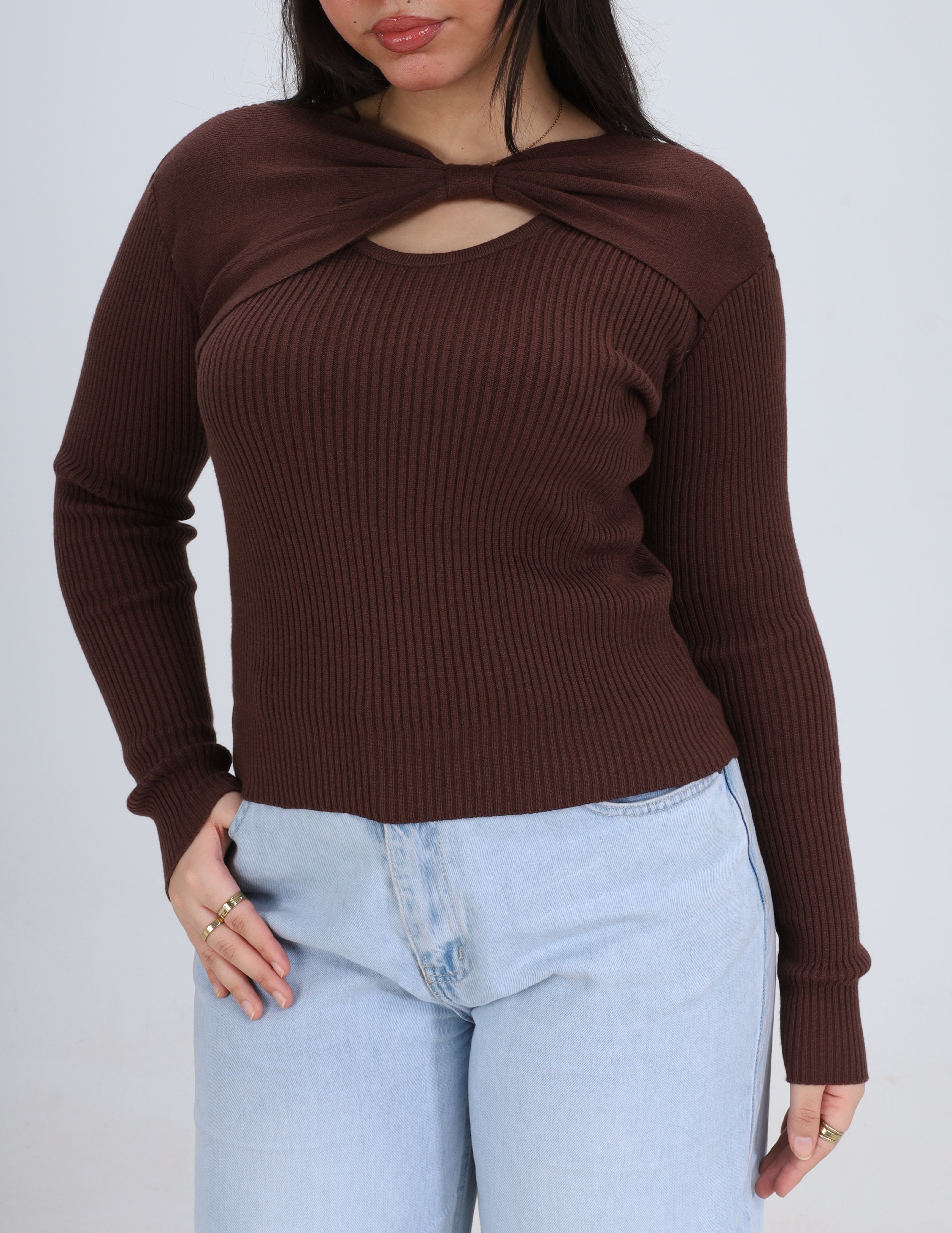 Twist Front Ribbed Knit Top w164649