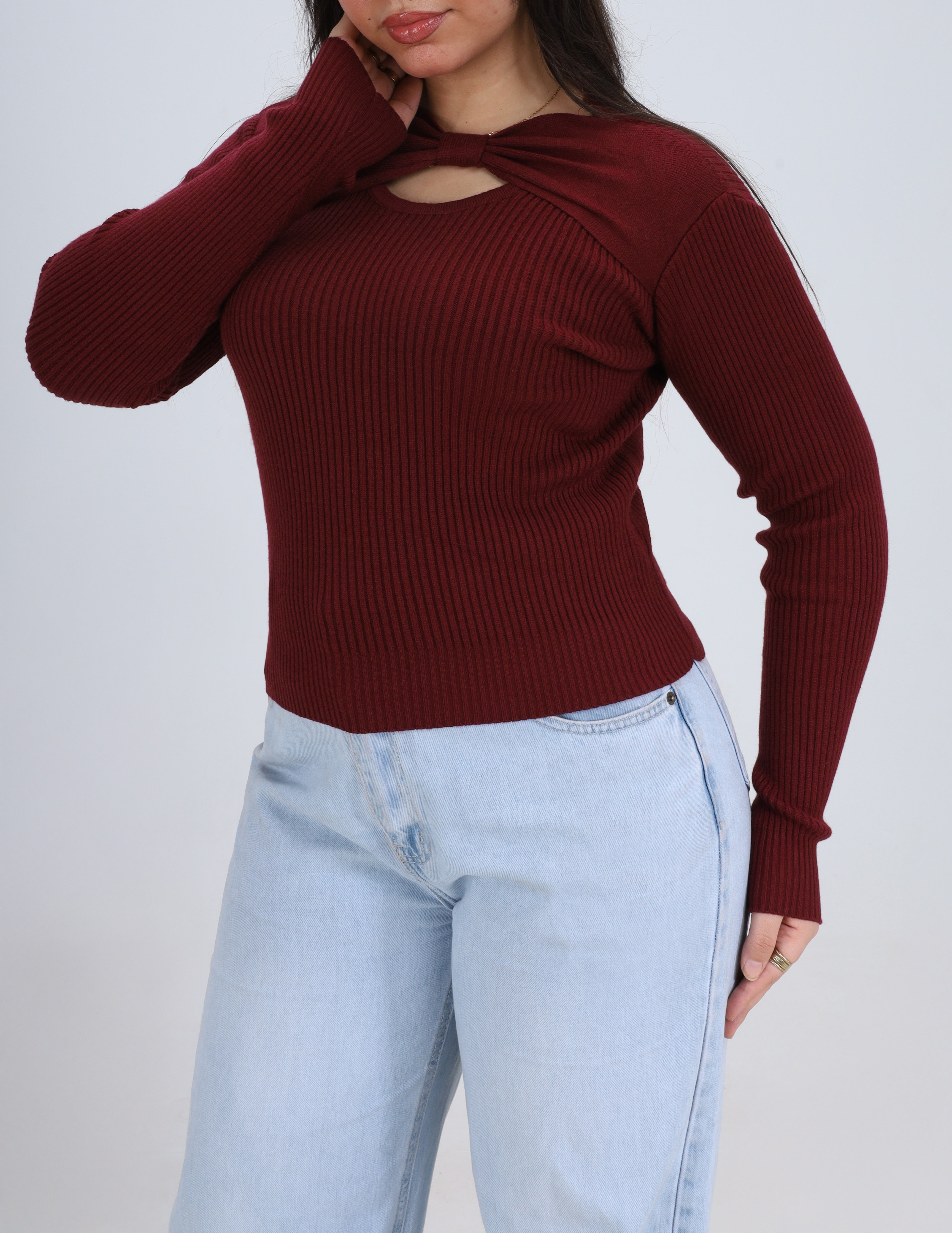 Twist Front Ribbed Knit Top w164649