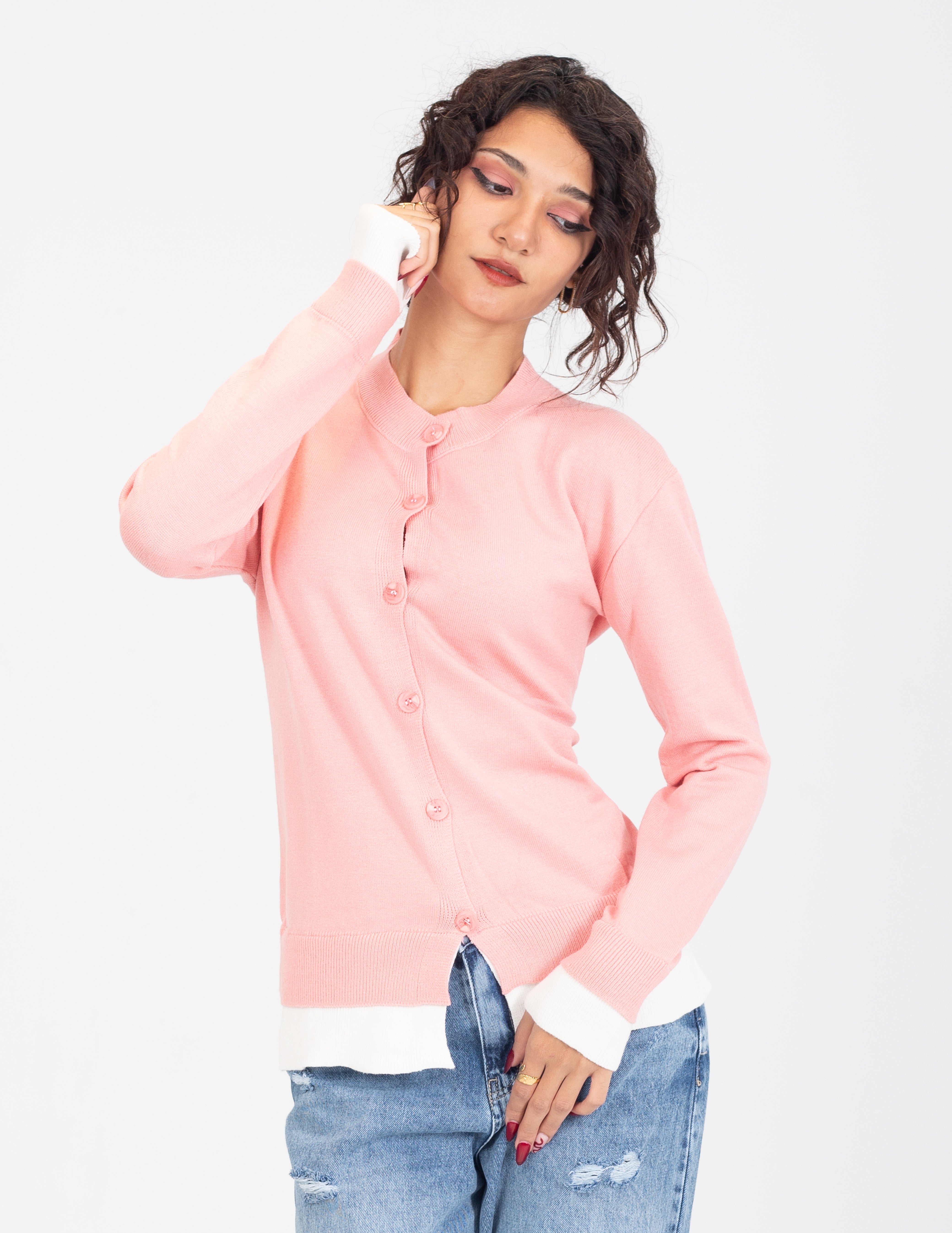 Contrast _Cuff Ribbed Cardigan w164684