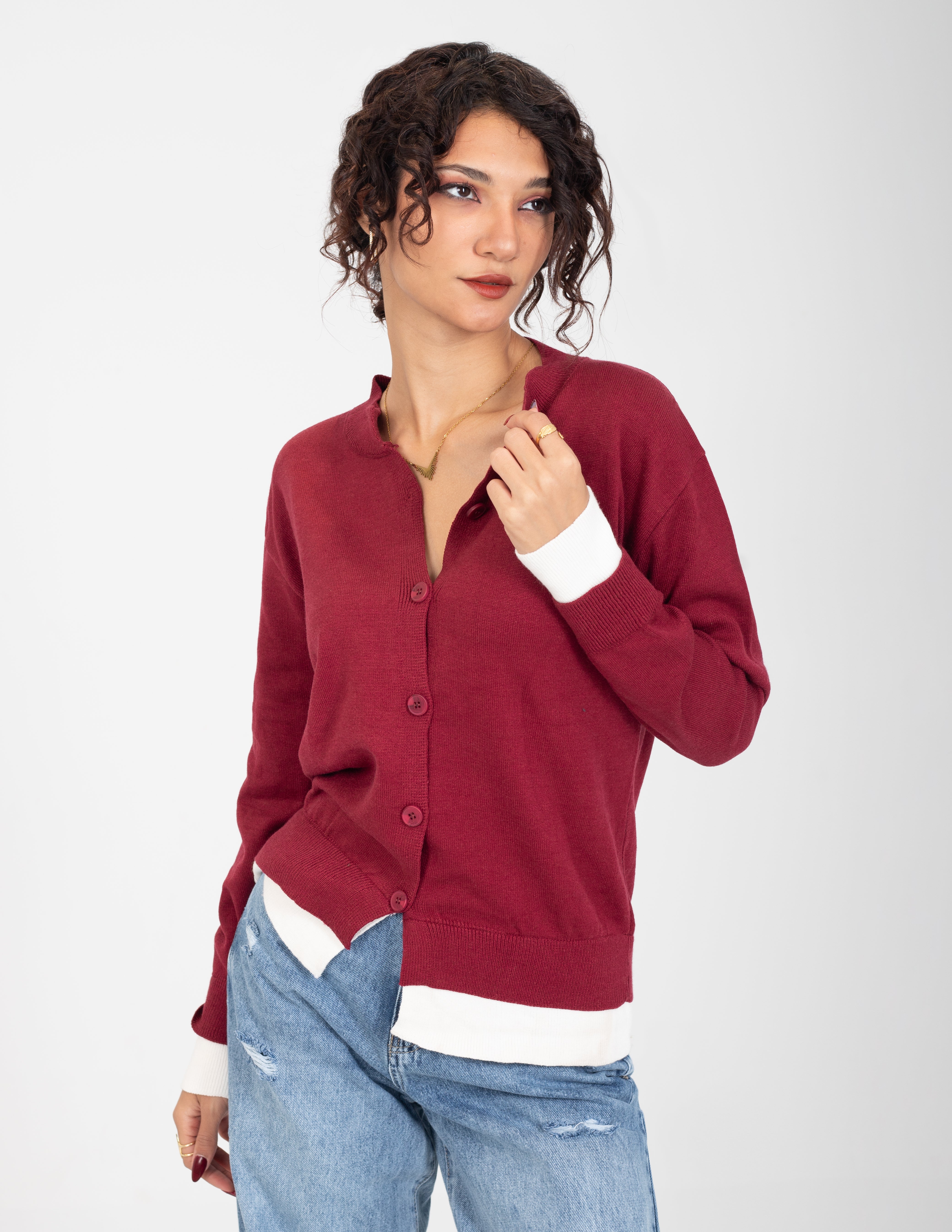 Contrast _Cuff Ribbed Cardigan w164684