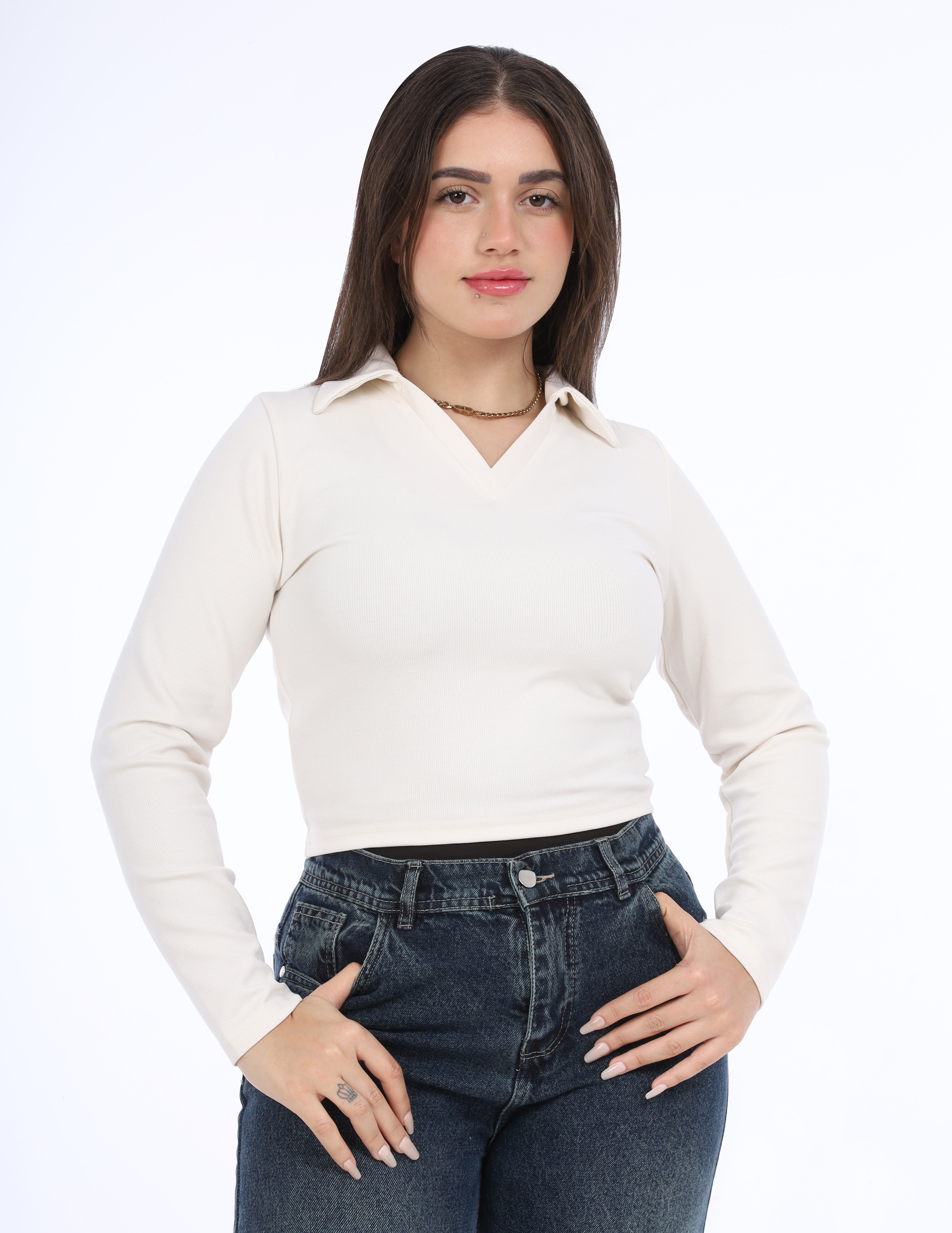 Basic top with a V-neck w1648157