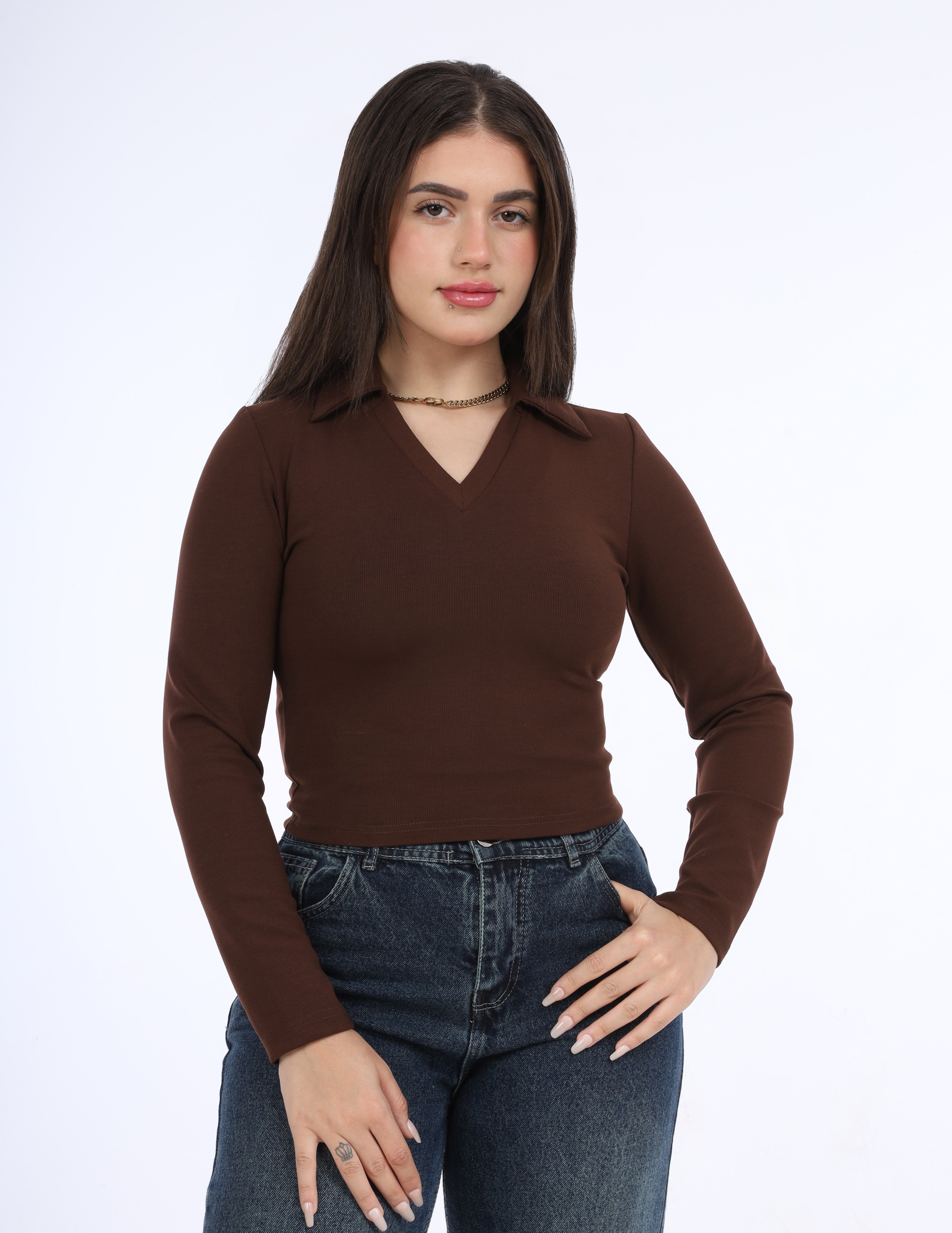 Basic top with a V-neck w1648157