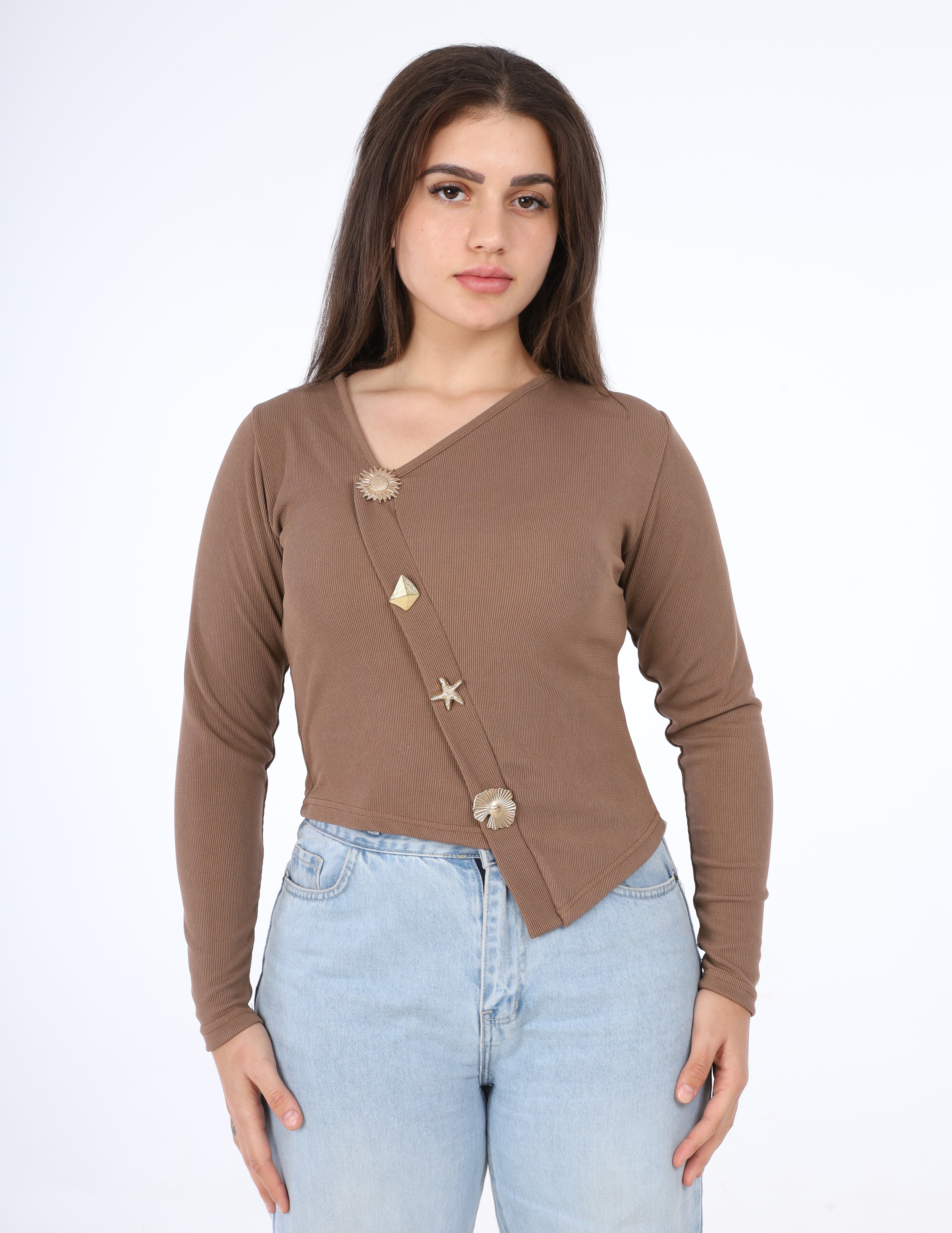 Asymmetric Button Sleeve Top w164871