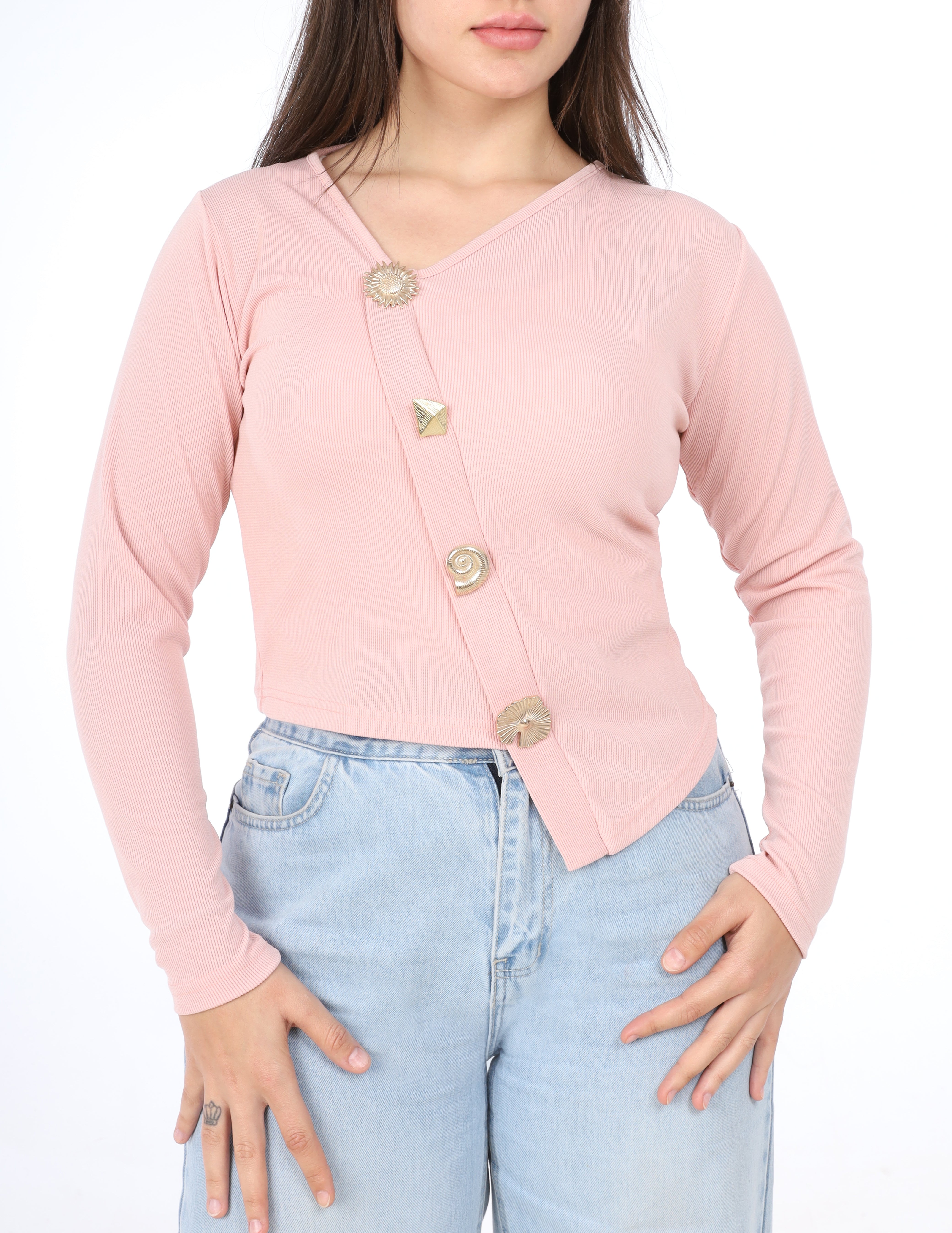 Asymmetric Button Sleeve Top w164871