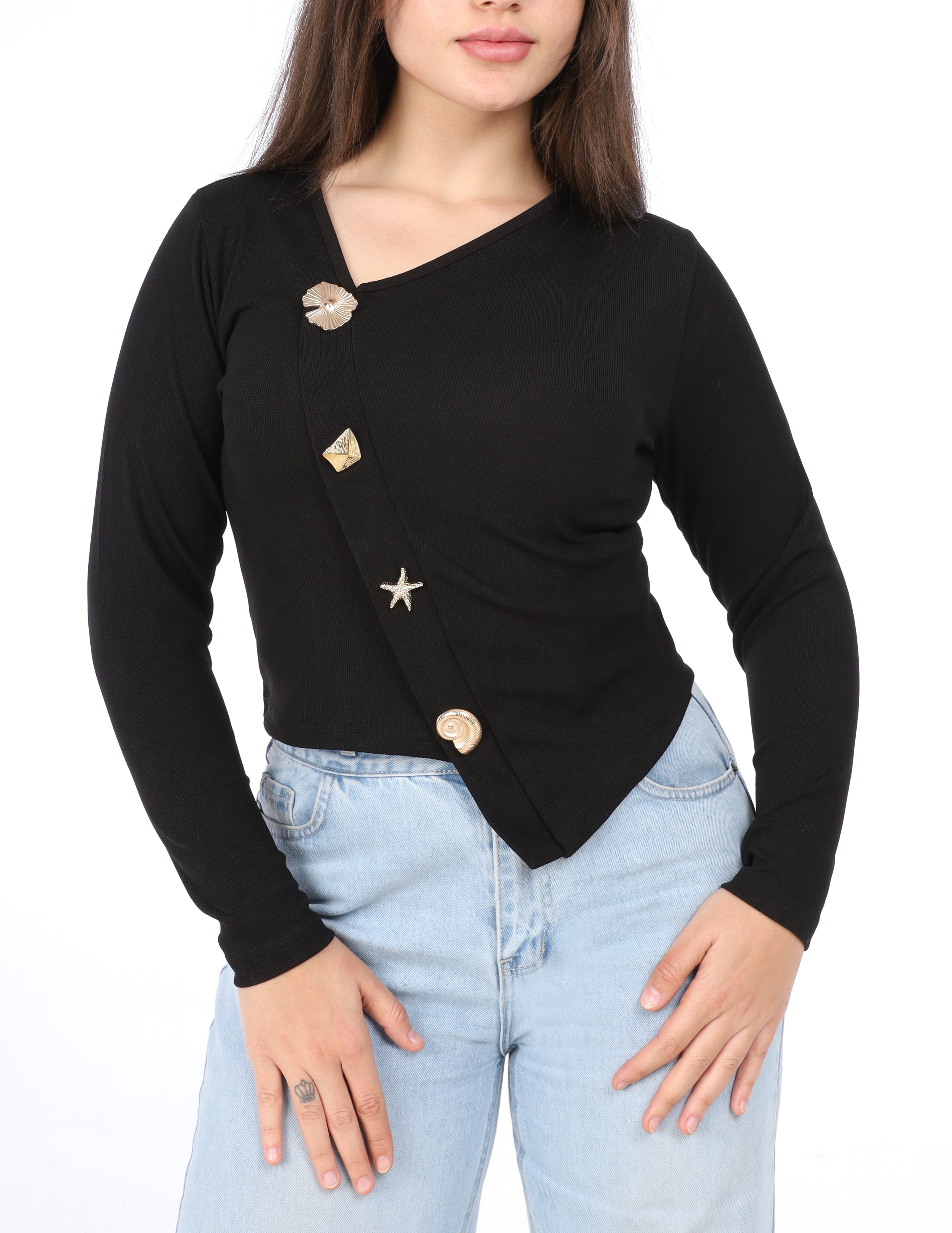 Asymmetric Button Sleeve Top w164871