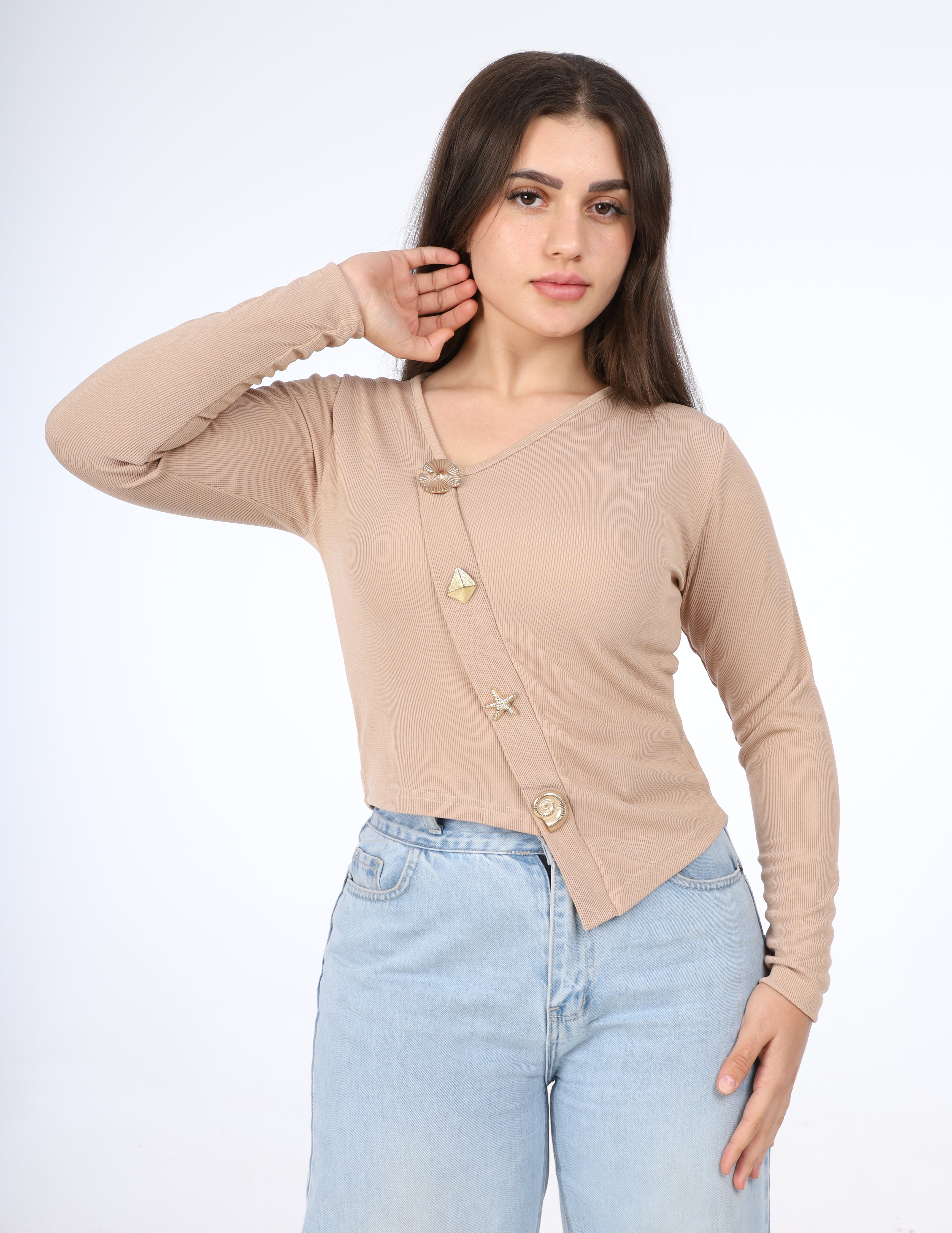Asymmetric Button Sleeve Top w164871