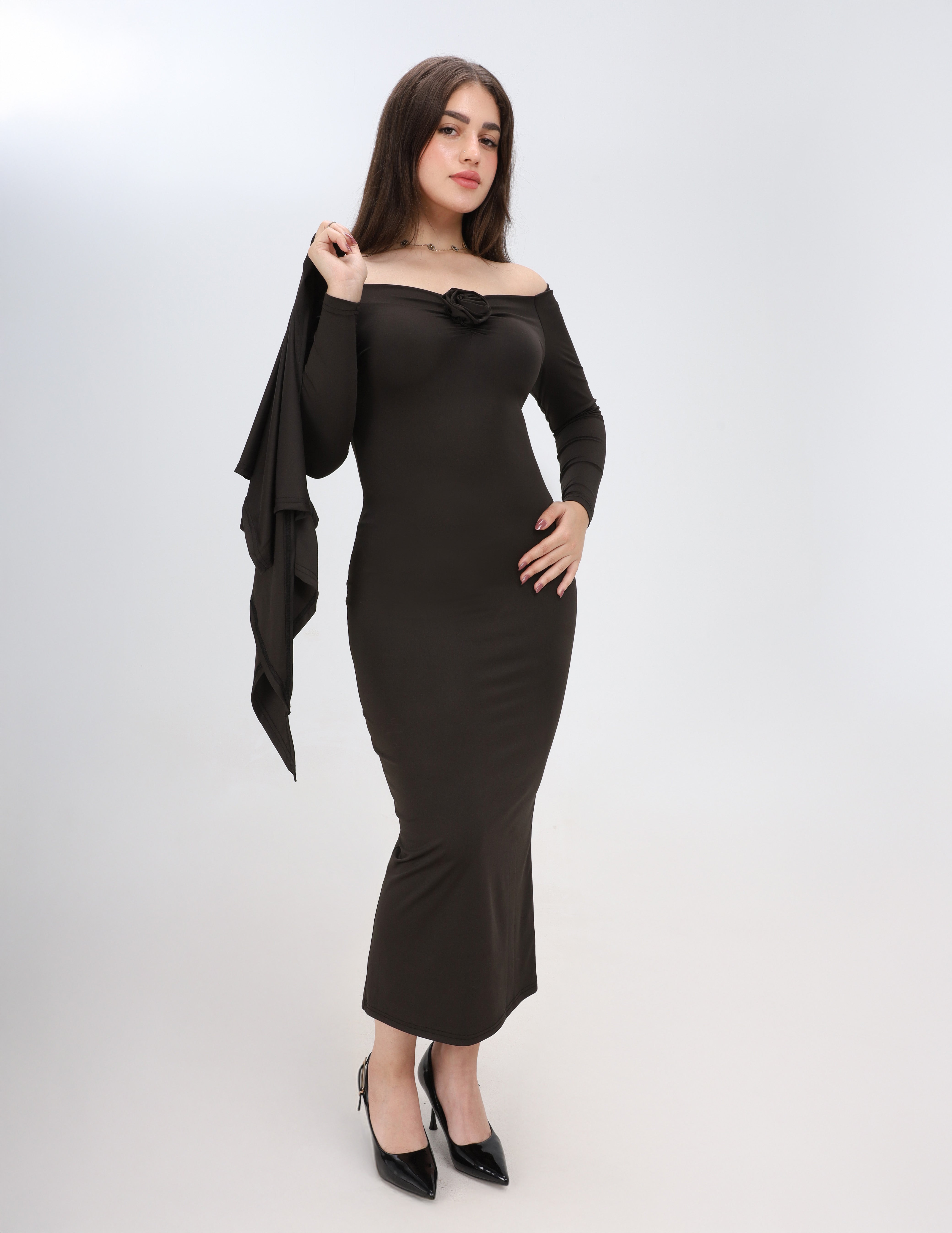 Elegant Off-Shoulder Rose Detail Dress w164883