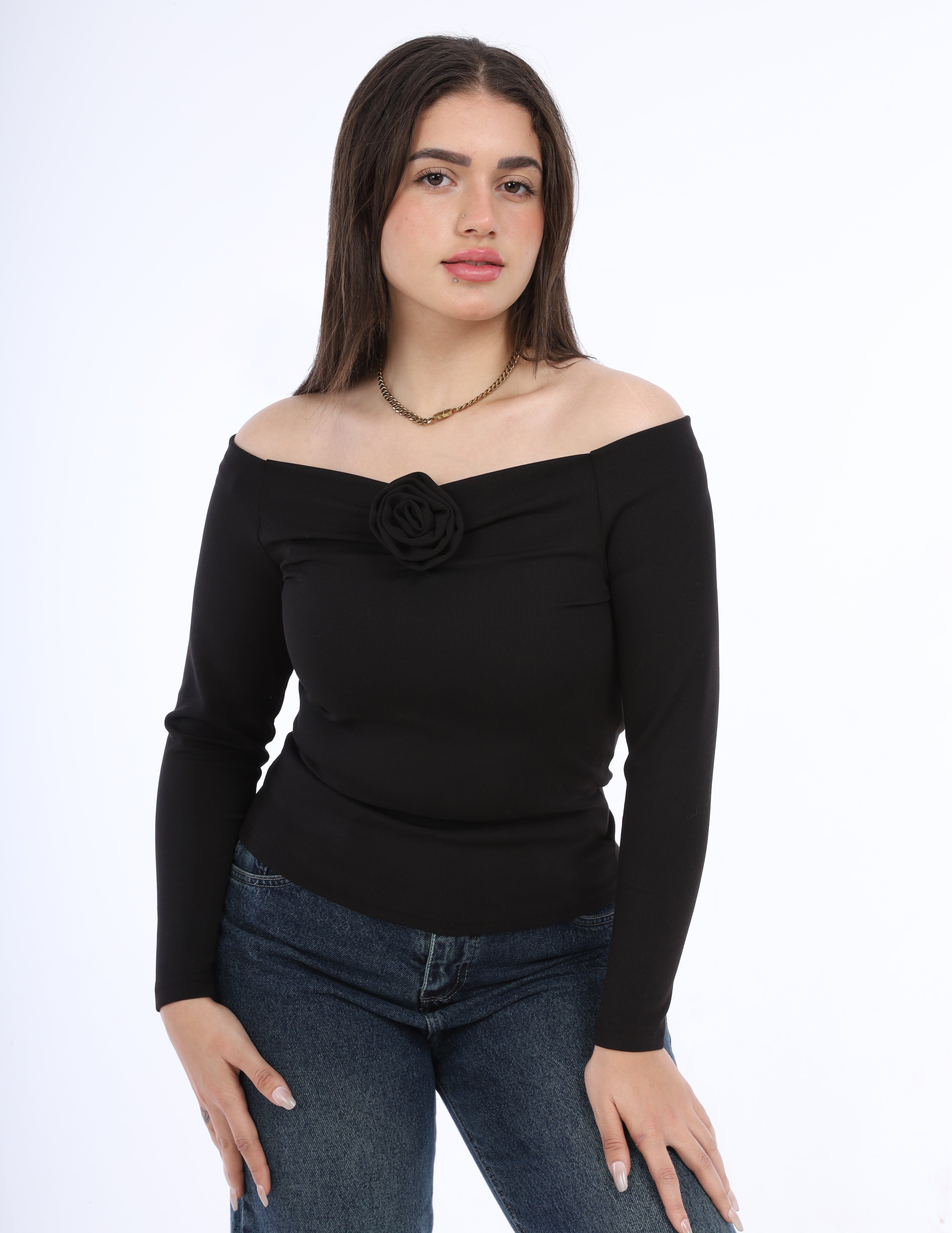 Ribbed Off-Shoulder Knit Top w164884