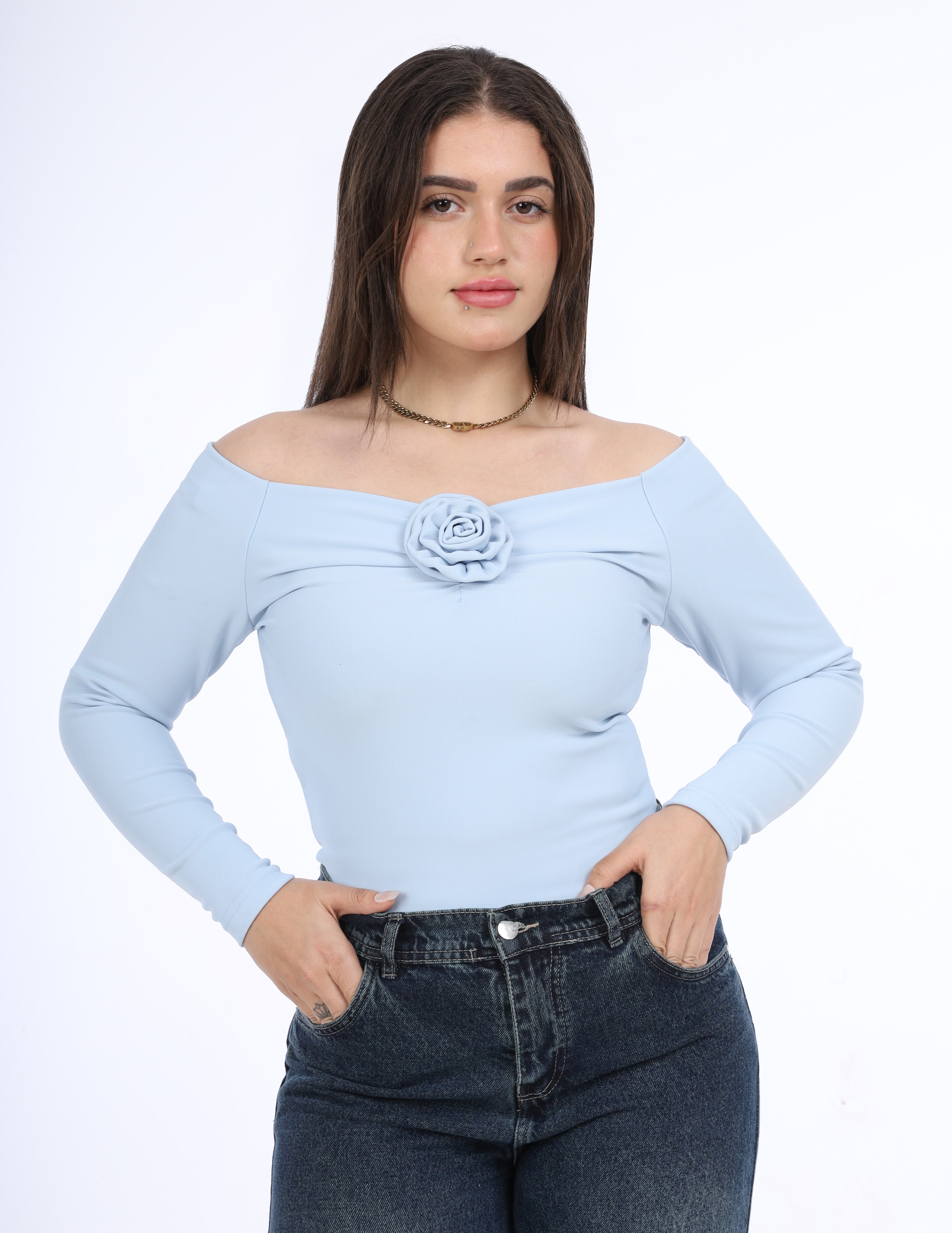 Ribbed Off-Shoulder Knit Top w164884