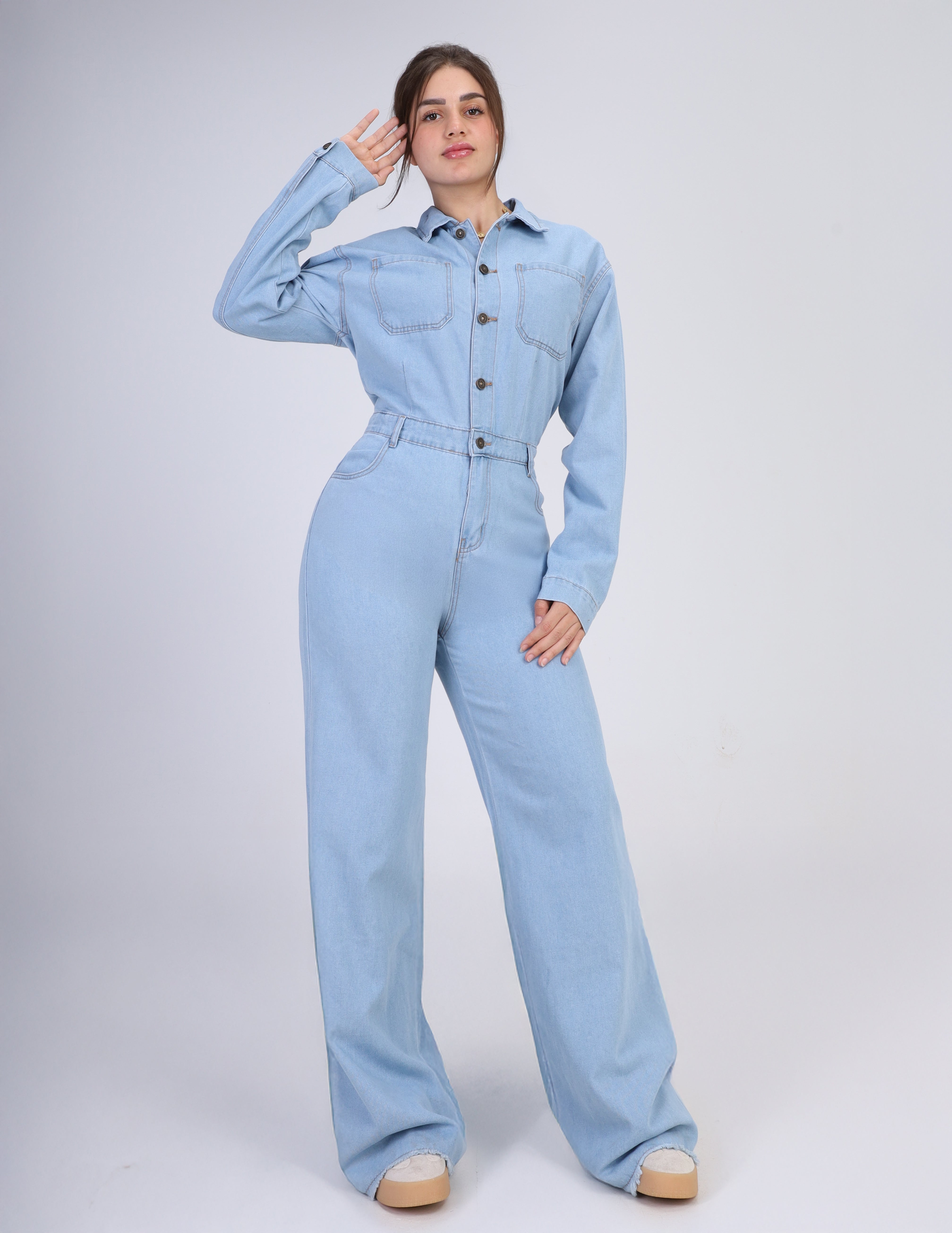 Long-Sleeve Denim Jumpsuit w1651165