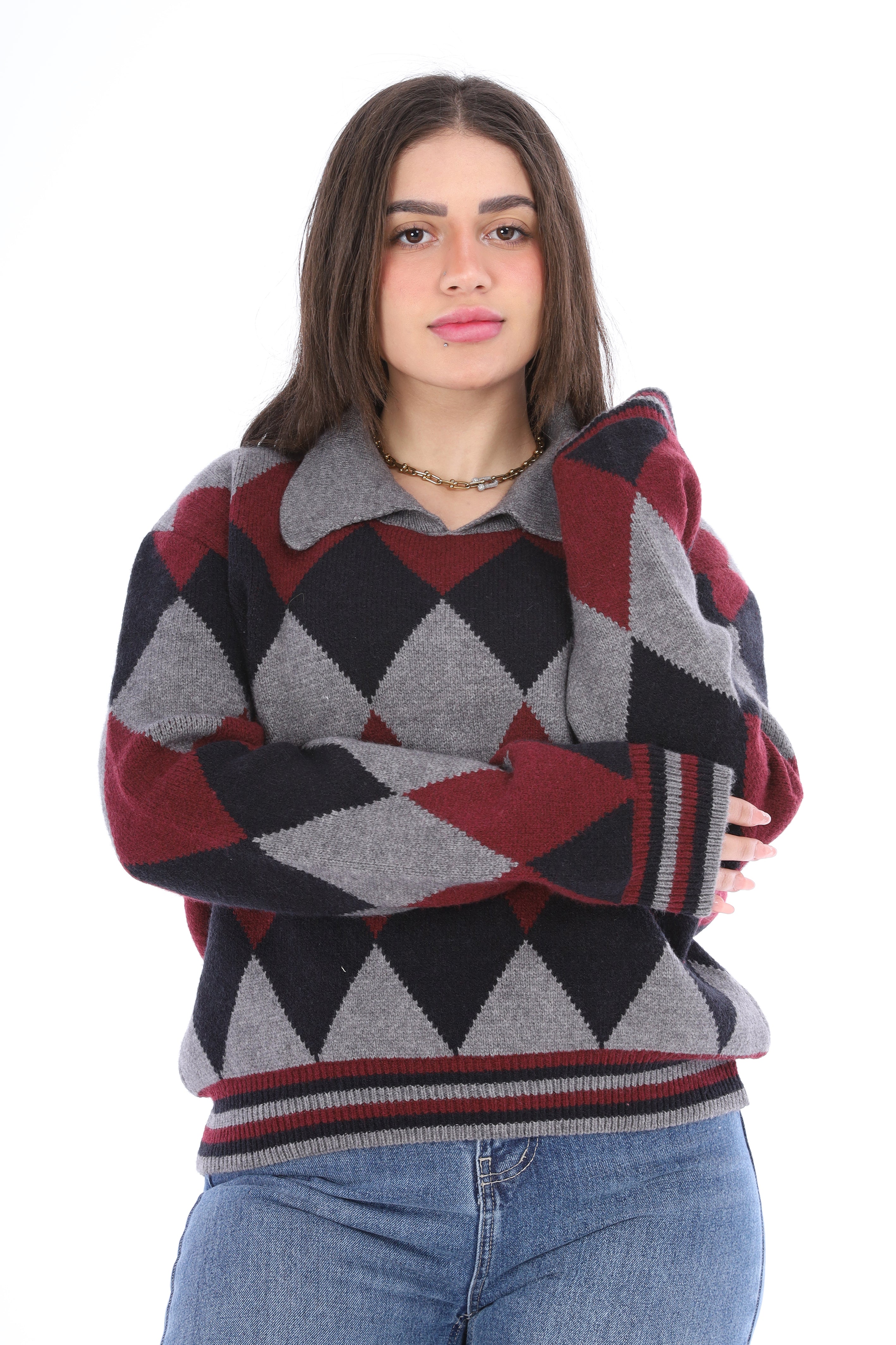 Argyle Pattern Knit Sweater w16542781
