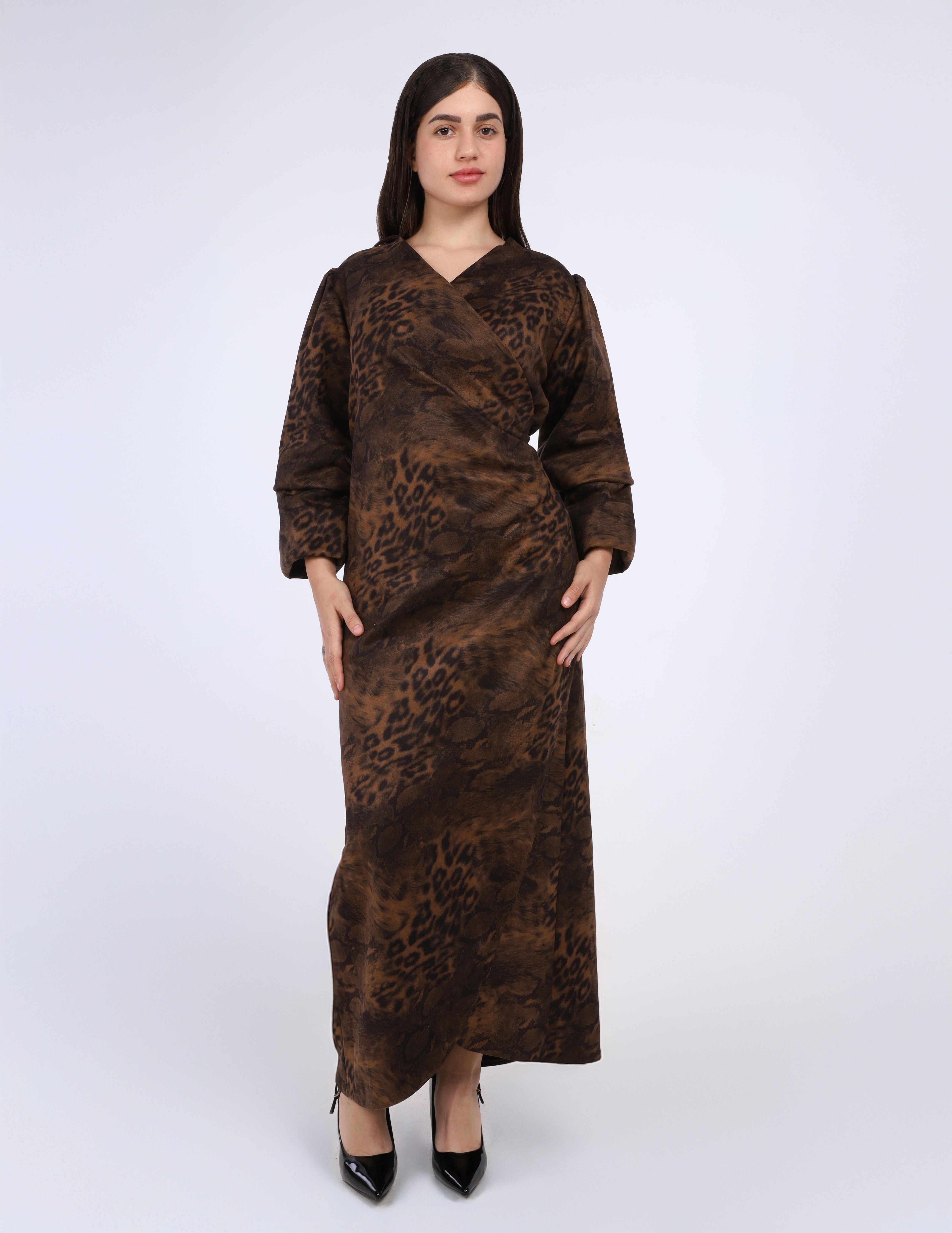 Leopard Textured Wrap Maxi Dress w16911005091