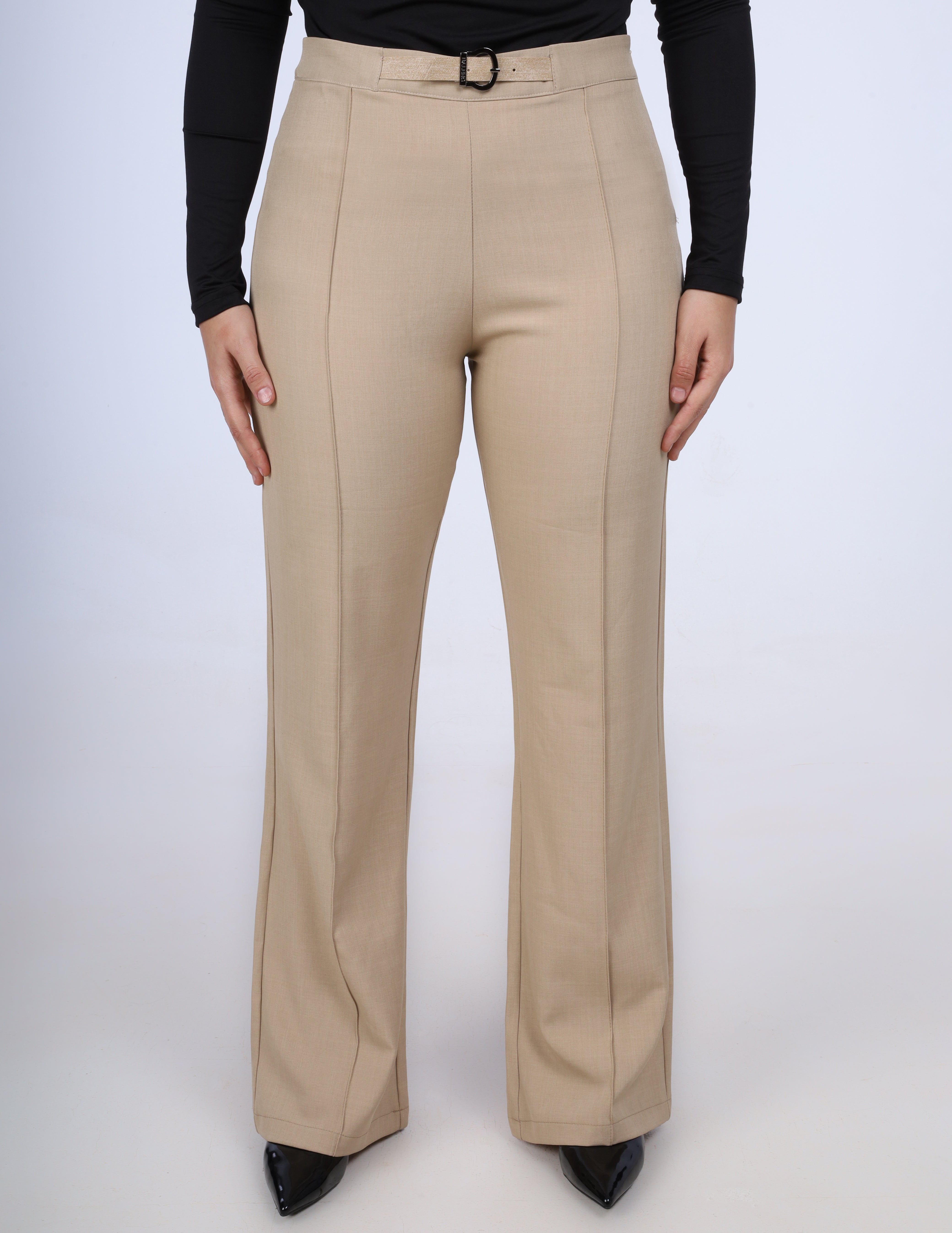 High-Waisted Flared Pants with Belt w16911015
