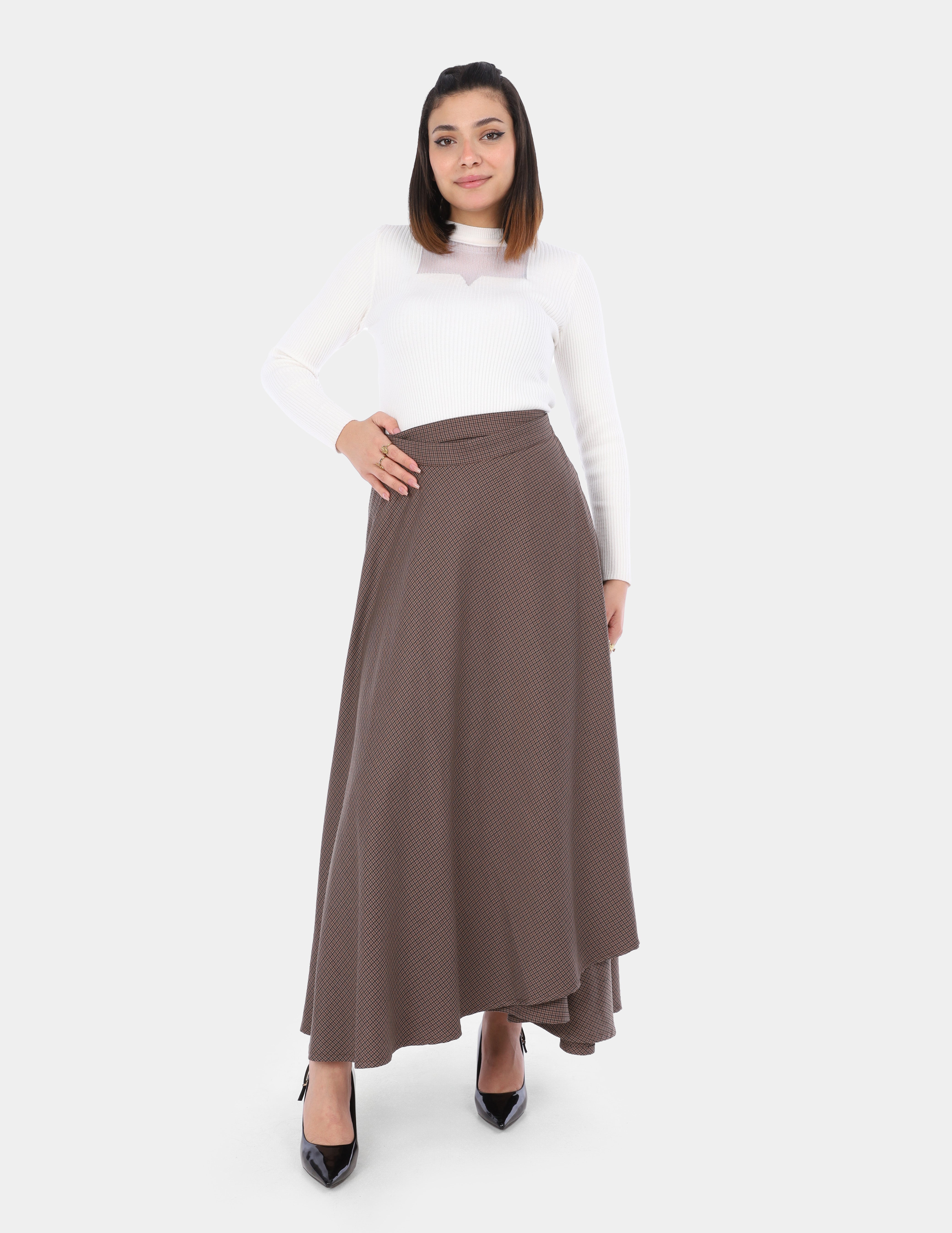 Long Side-Wrap Wide Plaid Skirt w169111121/3