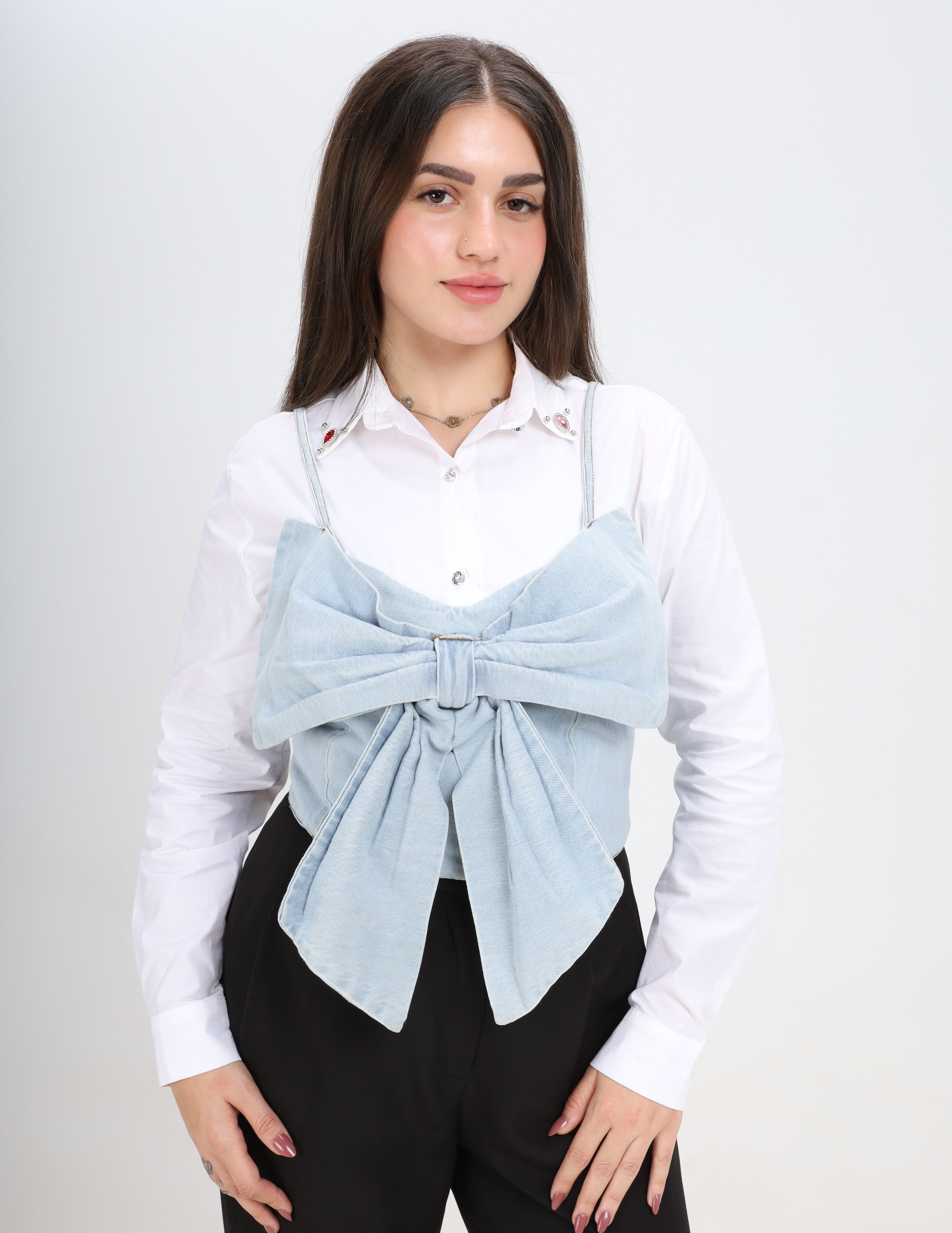 Light Blue Bow Corset Top w16915070