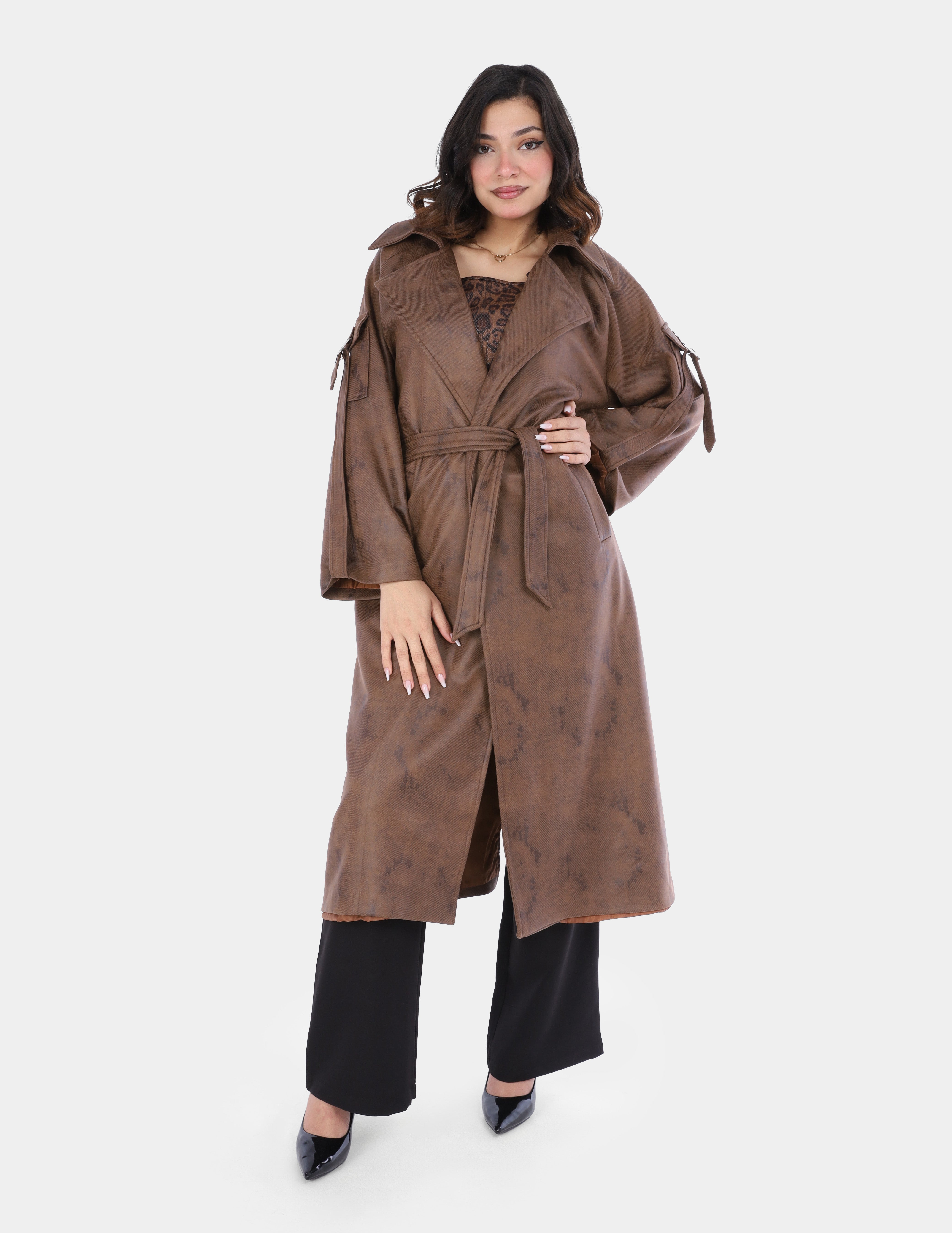 Long Trench Coat with Sleeve Pockets w169177881