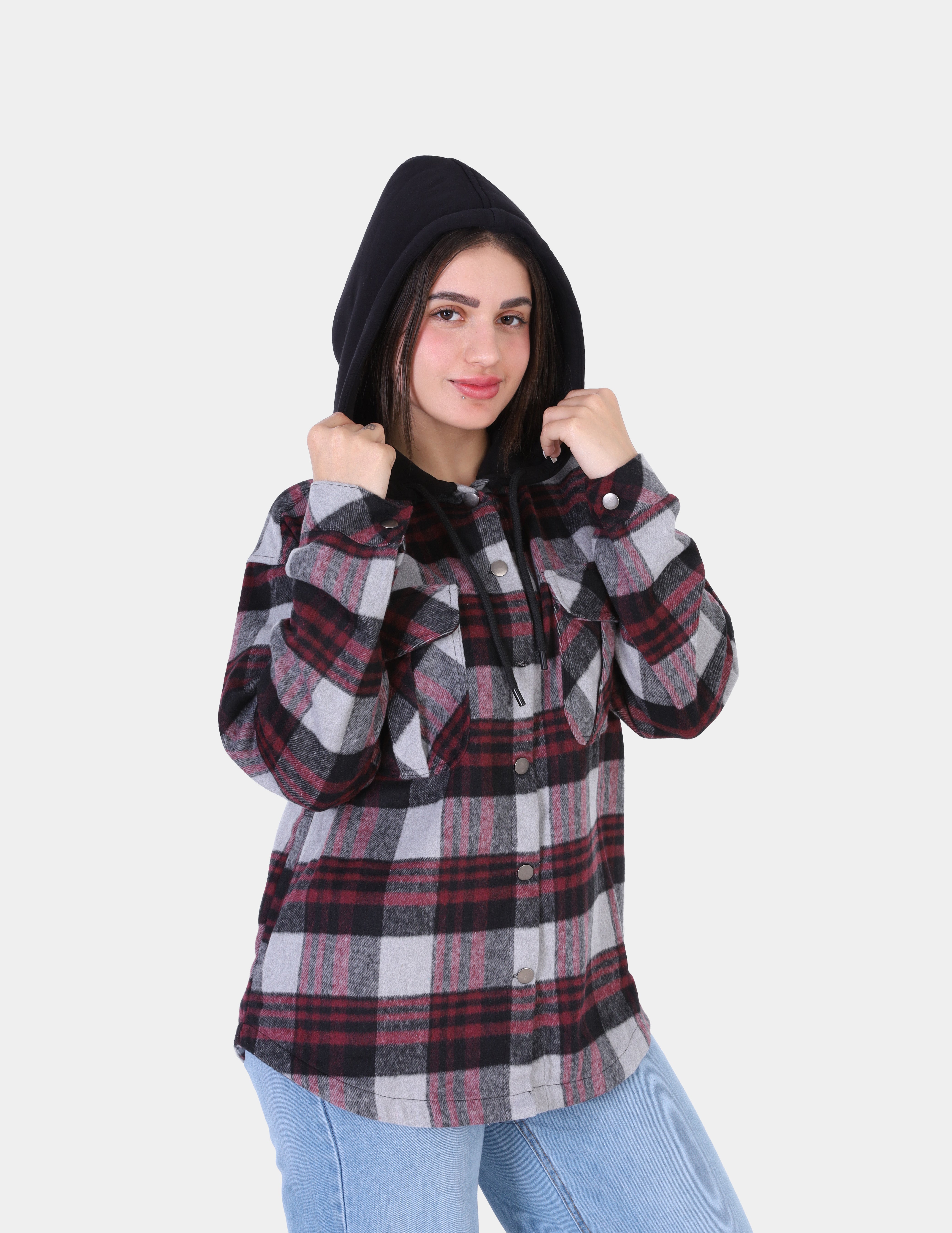 Checkered shirt with hood w169230002