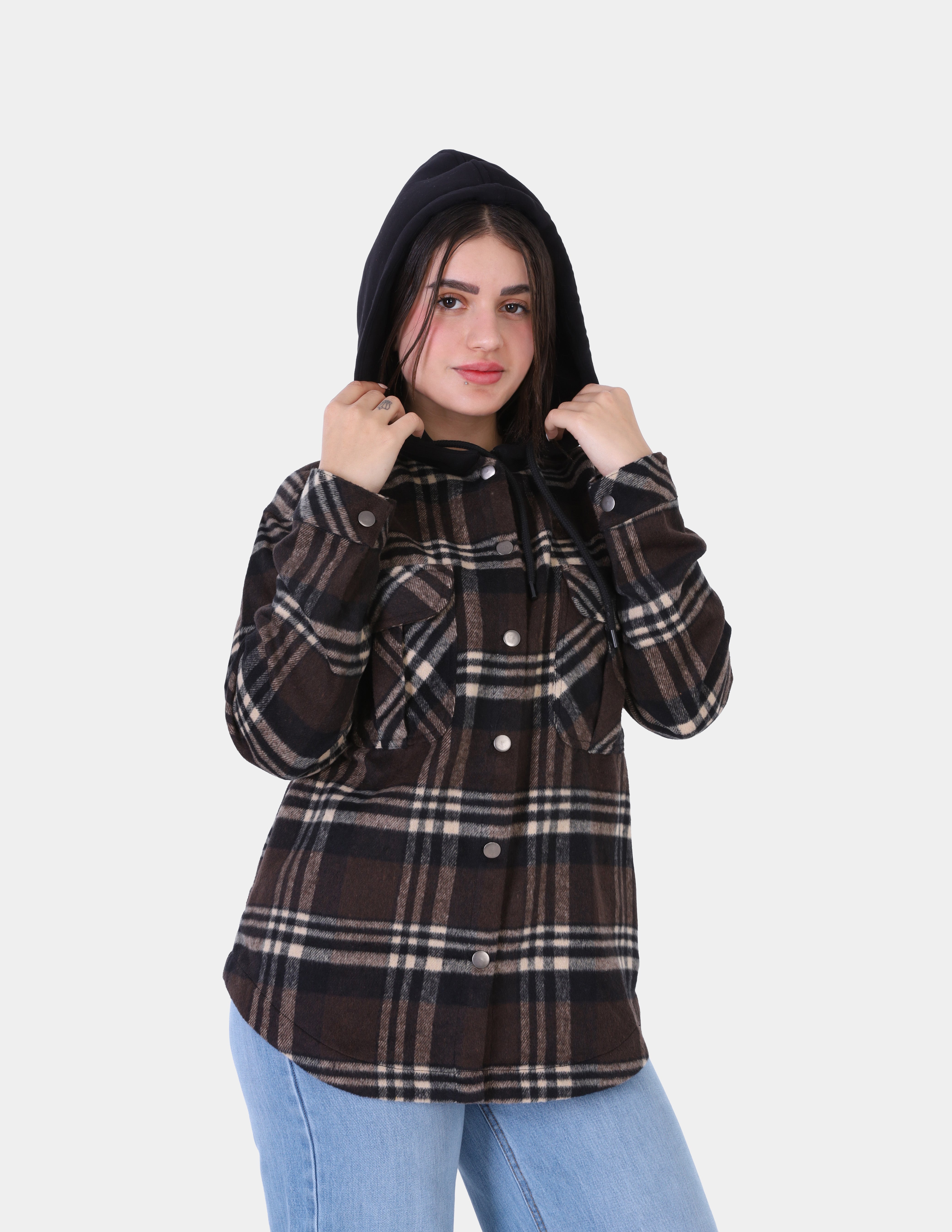 Checkered shirt with hood w169230002