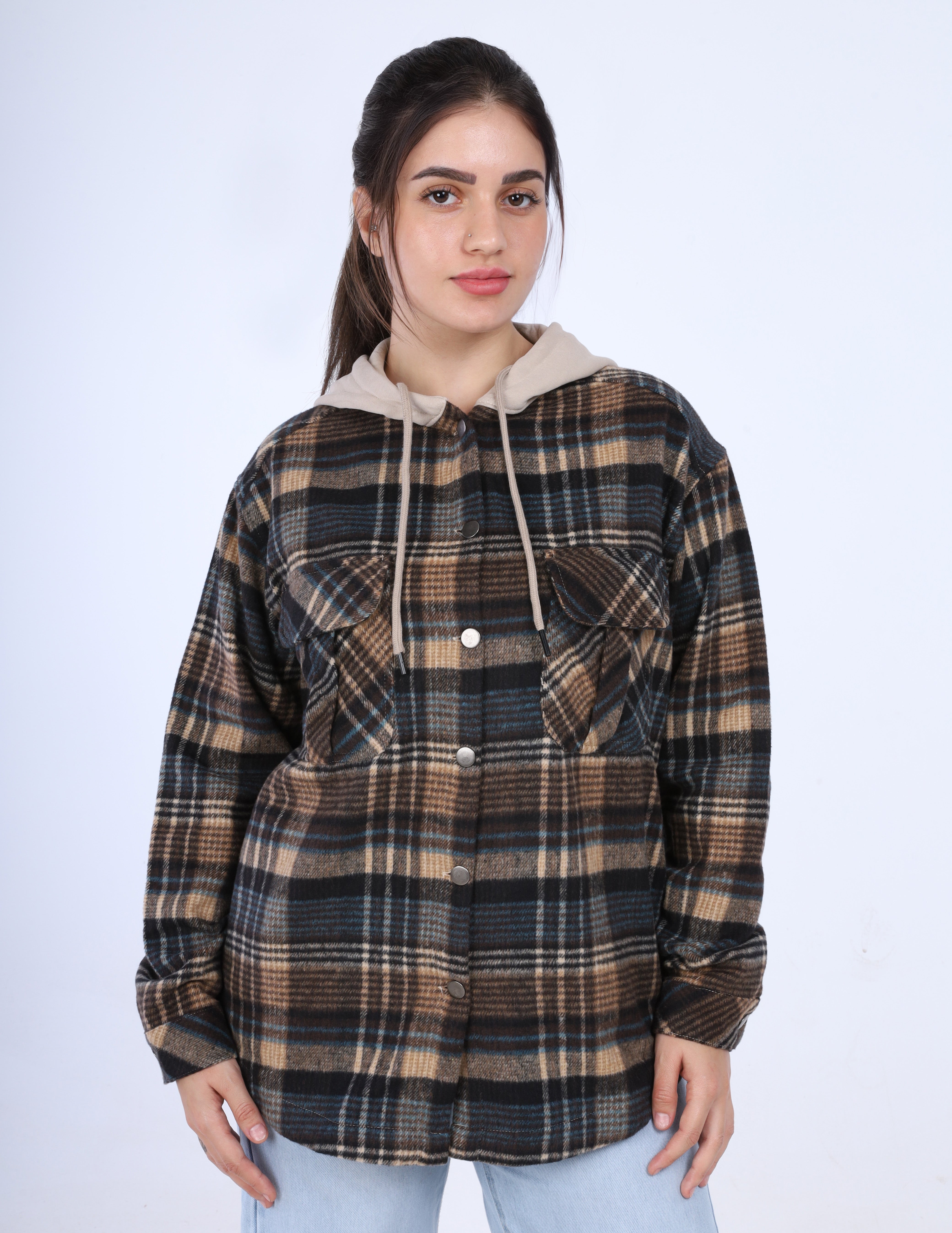 Checkered shirt with hood w169230002