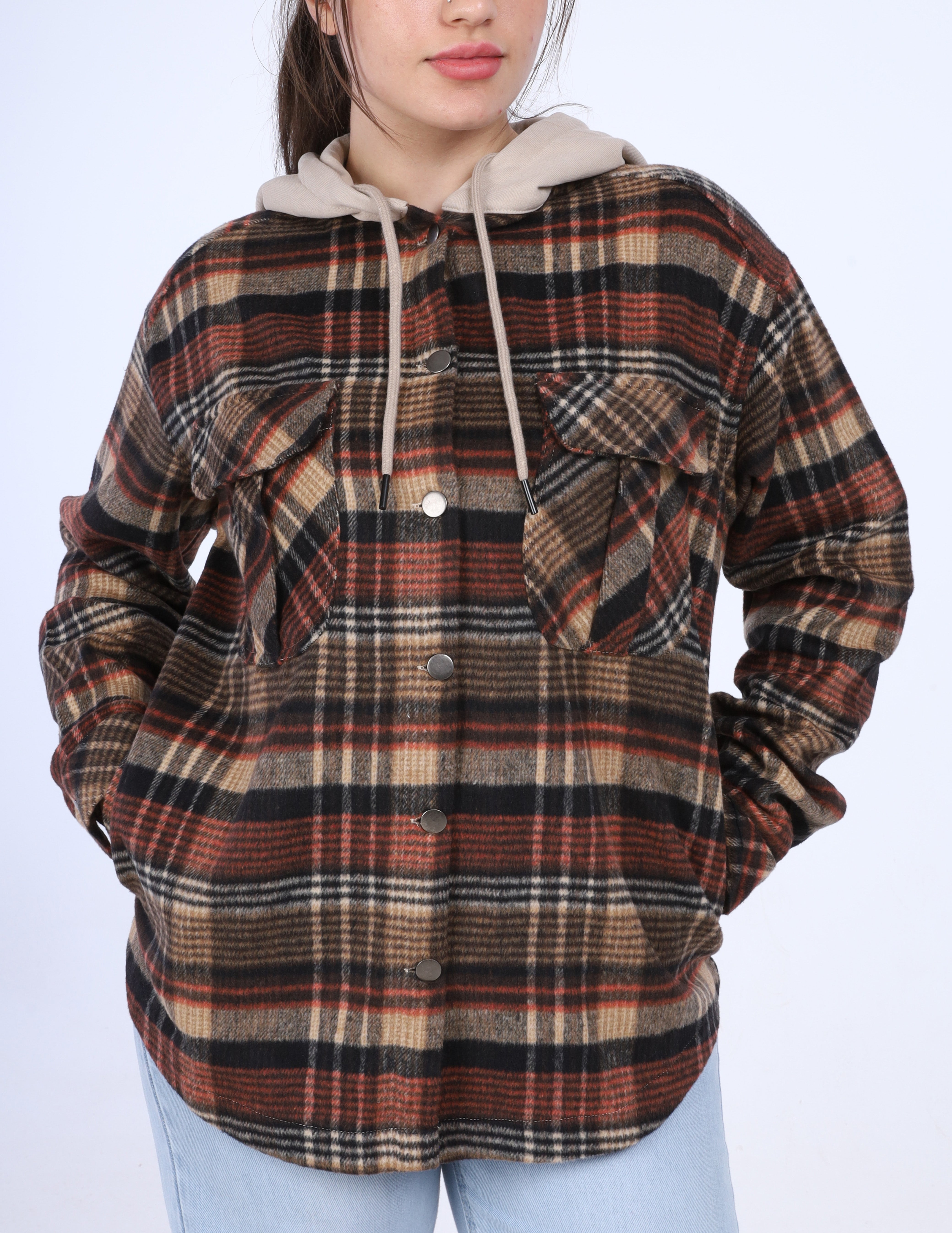 Checkered shirt with hood w169230002