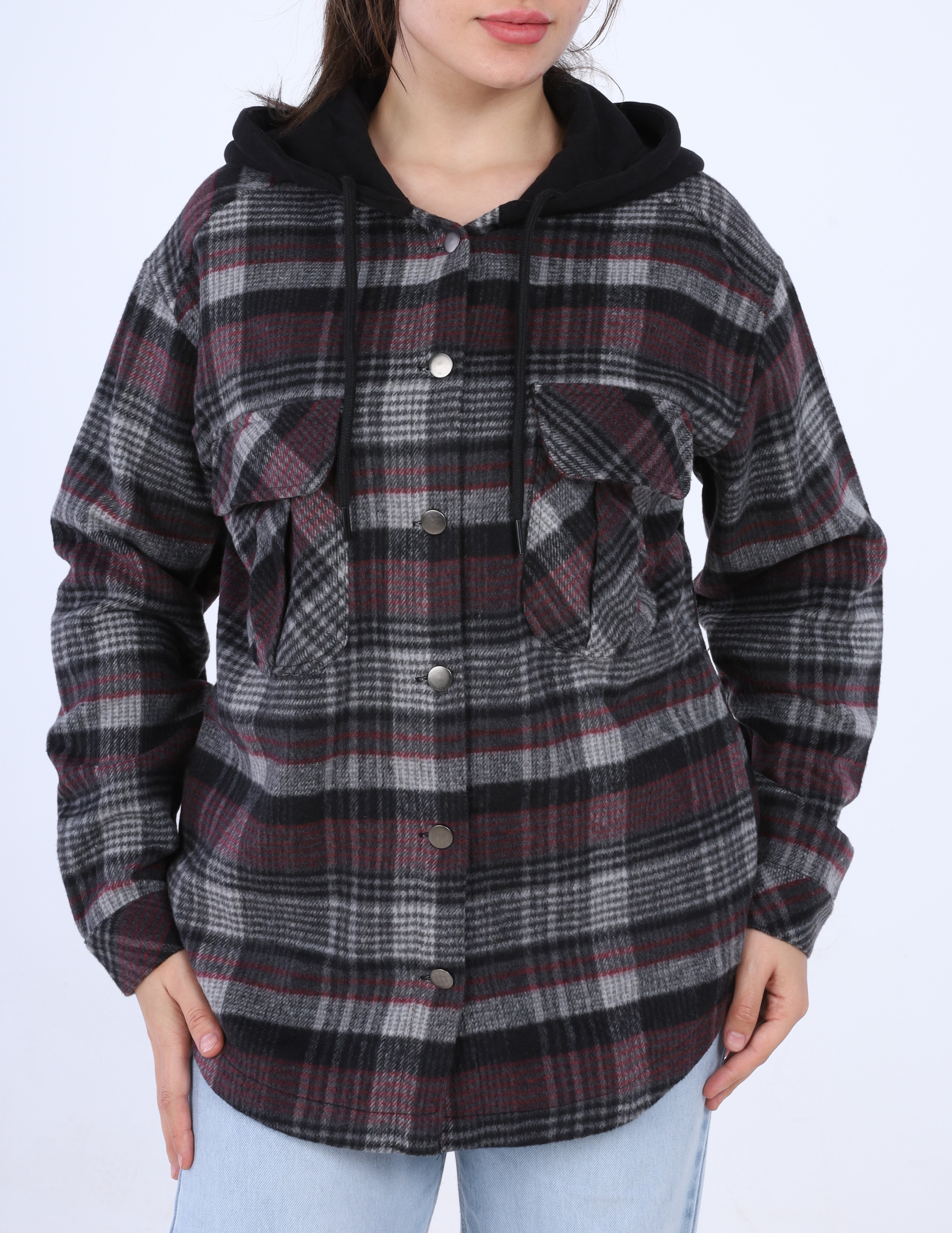 Checkered shirt with hood w169230002