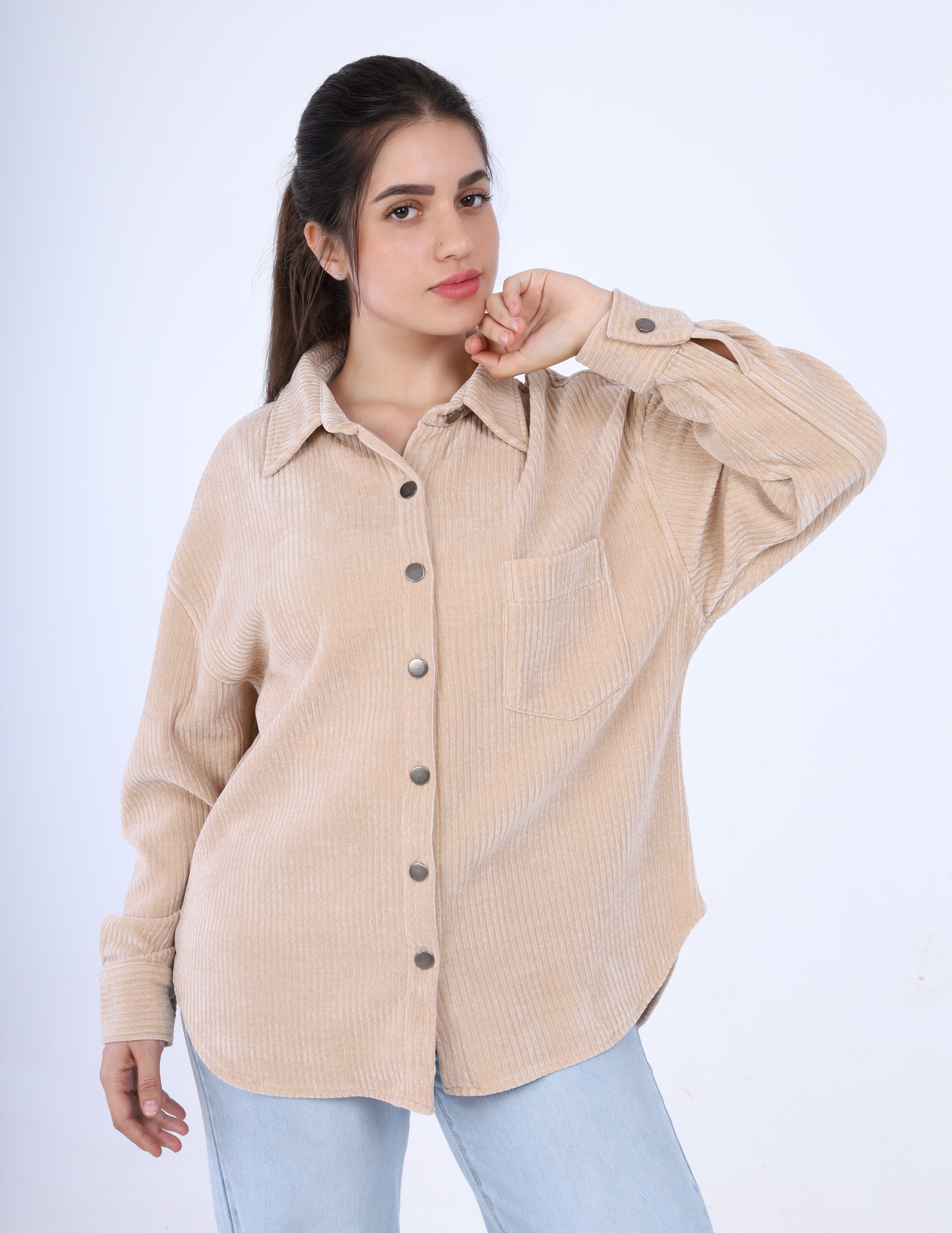 Casual pleated velvet shirt w169230004