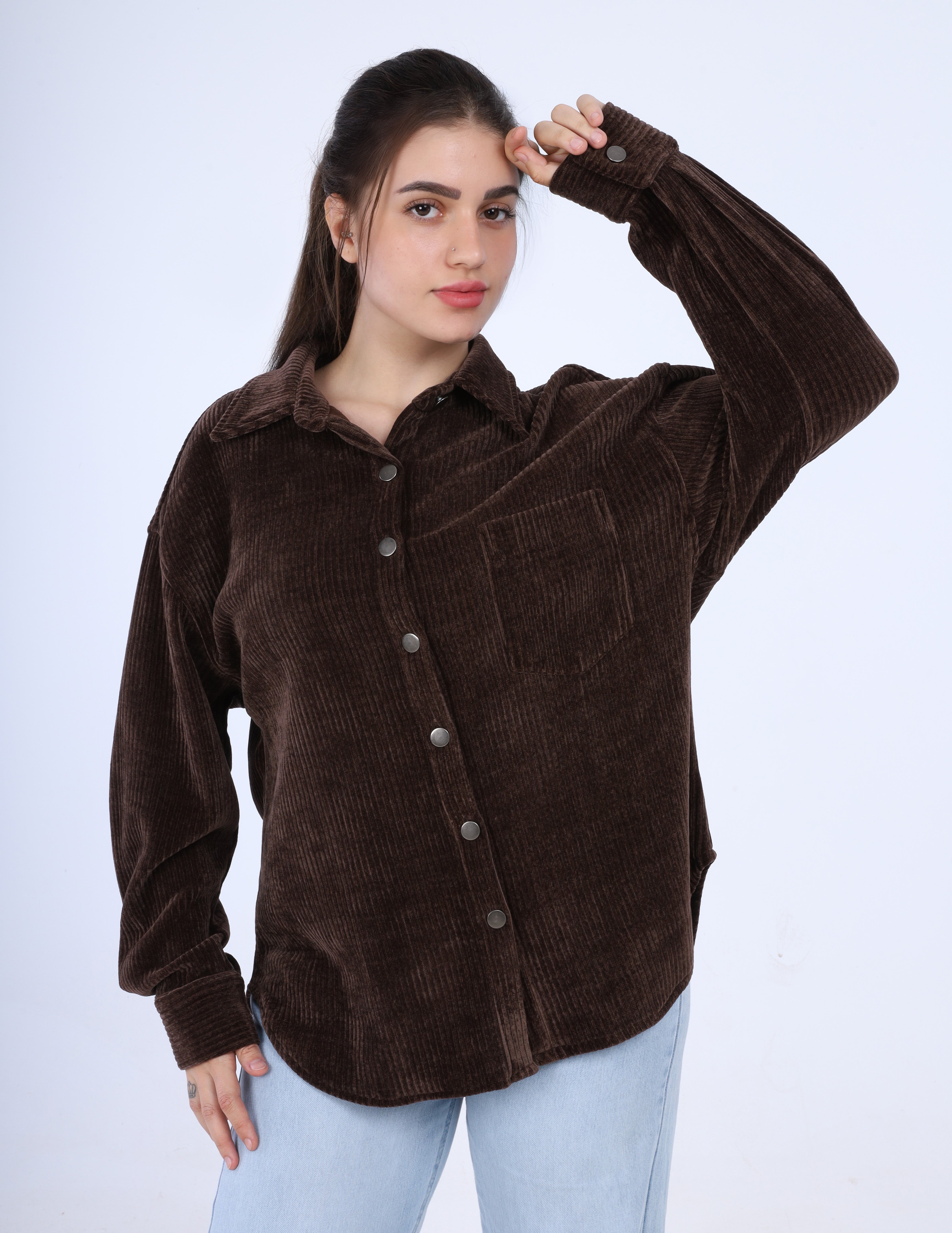 Casual pleated velvet shirt w169230004
